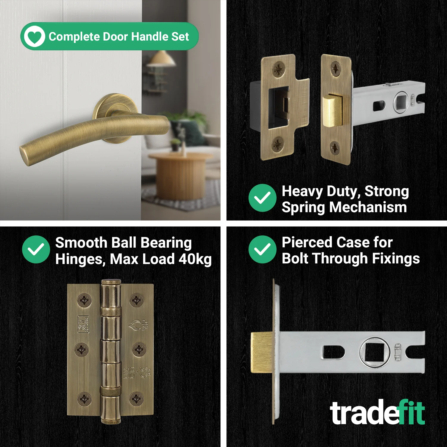 Arched Antique Brass Lever on Rose Door Handle Pack - 64mm Latch - Image 5