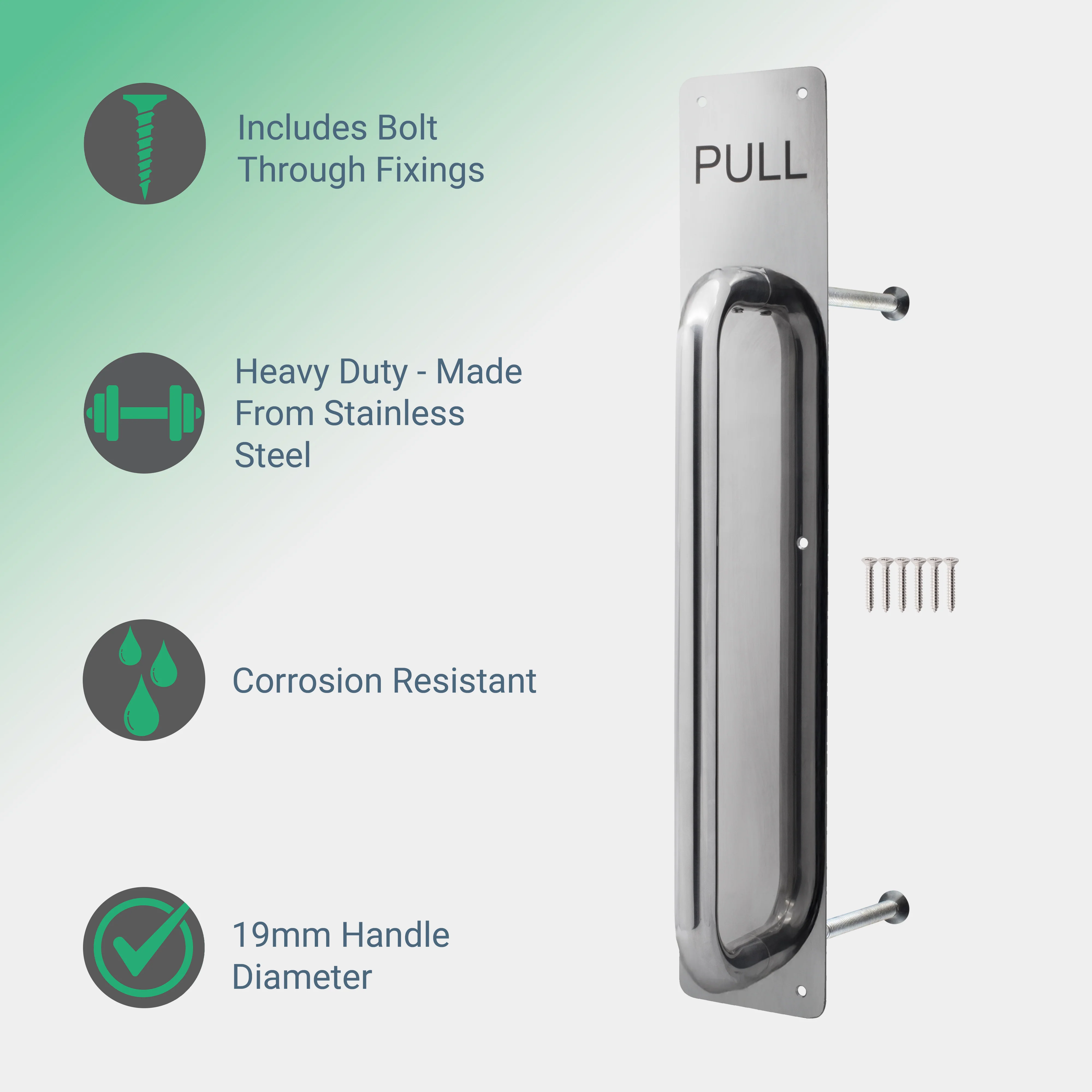 Architectural Pull Handle On Plate - Engraved Pull - 425 x 75mm - Polished Stainless Steel - Image 2