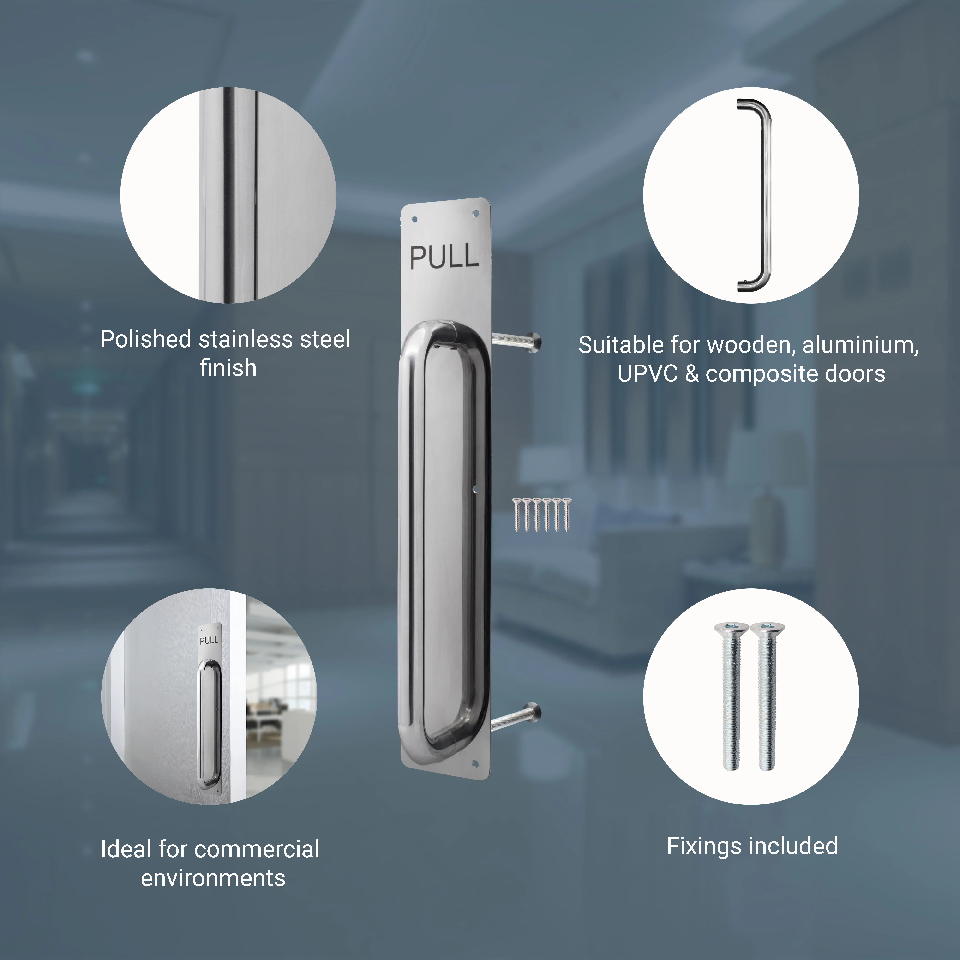 Architectural Pull Handle On Plate - Engraved Pull - 425 x 75mm - Polished Stainless Steel - Image 3