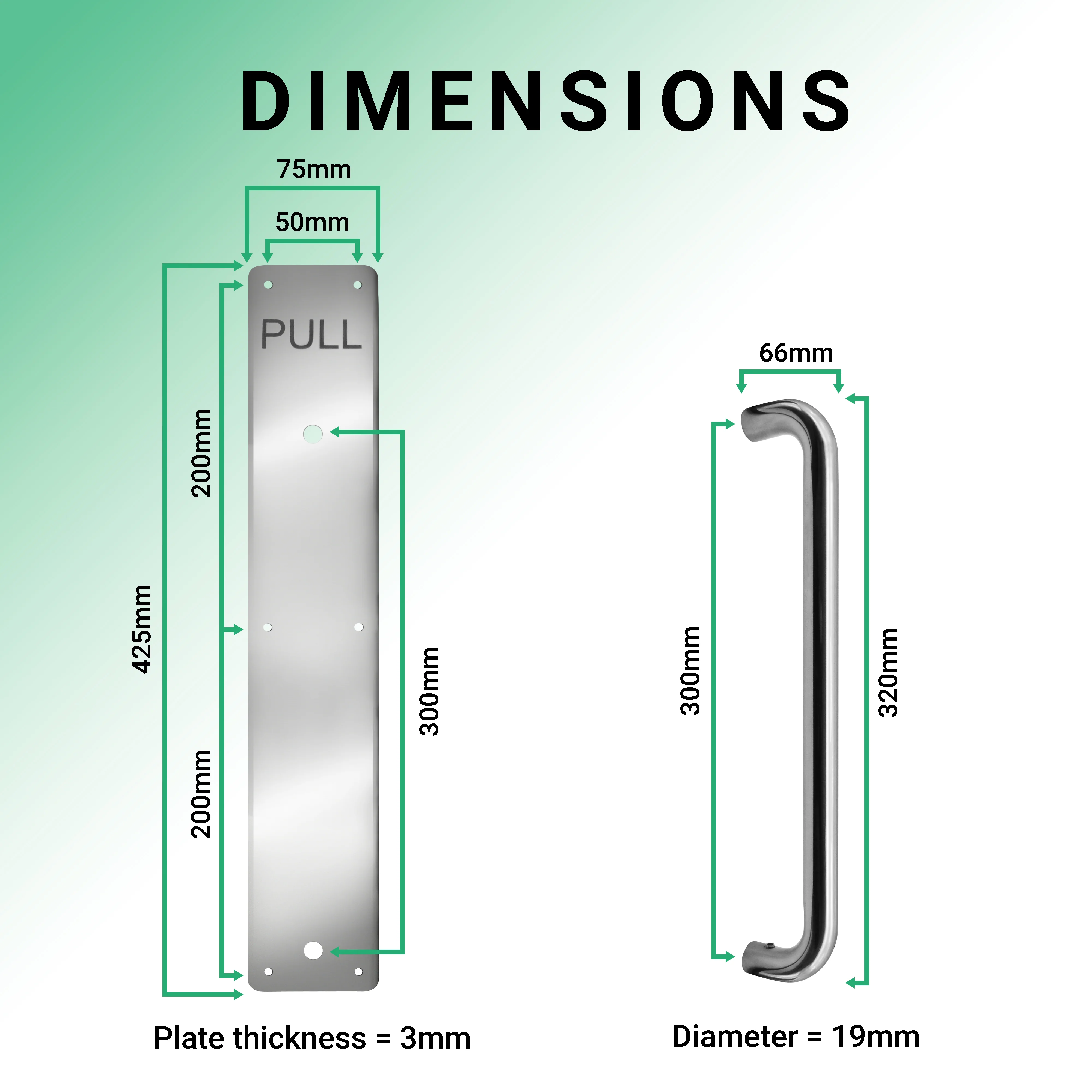 Architectural Pull Handle On Plate - Engraved Pull - 425 x 75mm - Polished Stainless Steel - Image 4