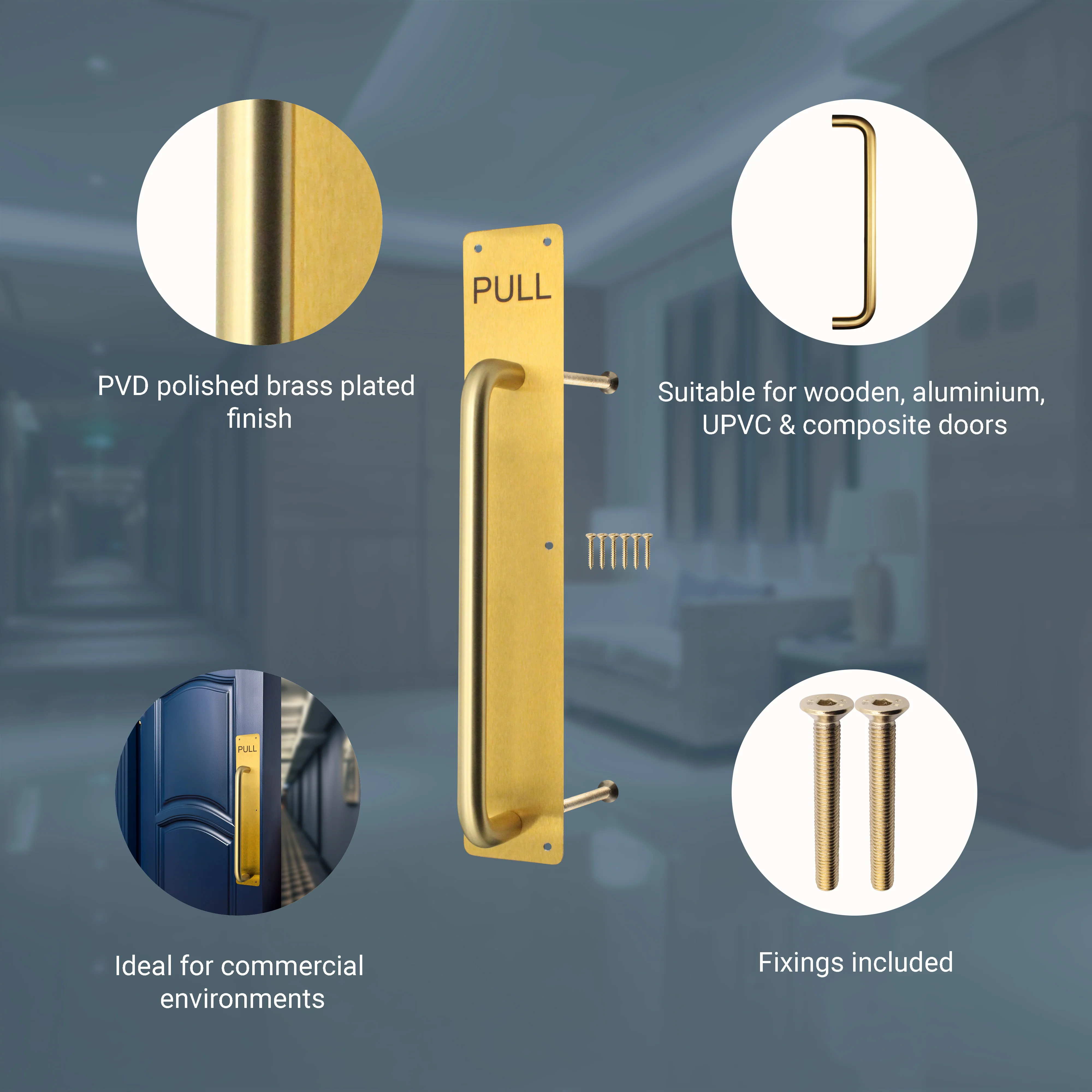 Architectural Pull Handle On Plate - Engraved Pull - 425 x 75mm - PVD Satin Brass - Image 3