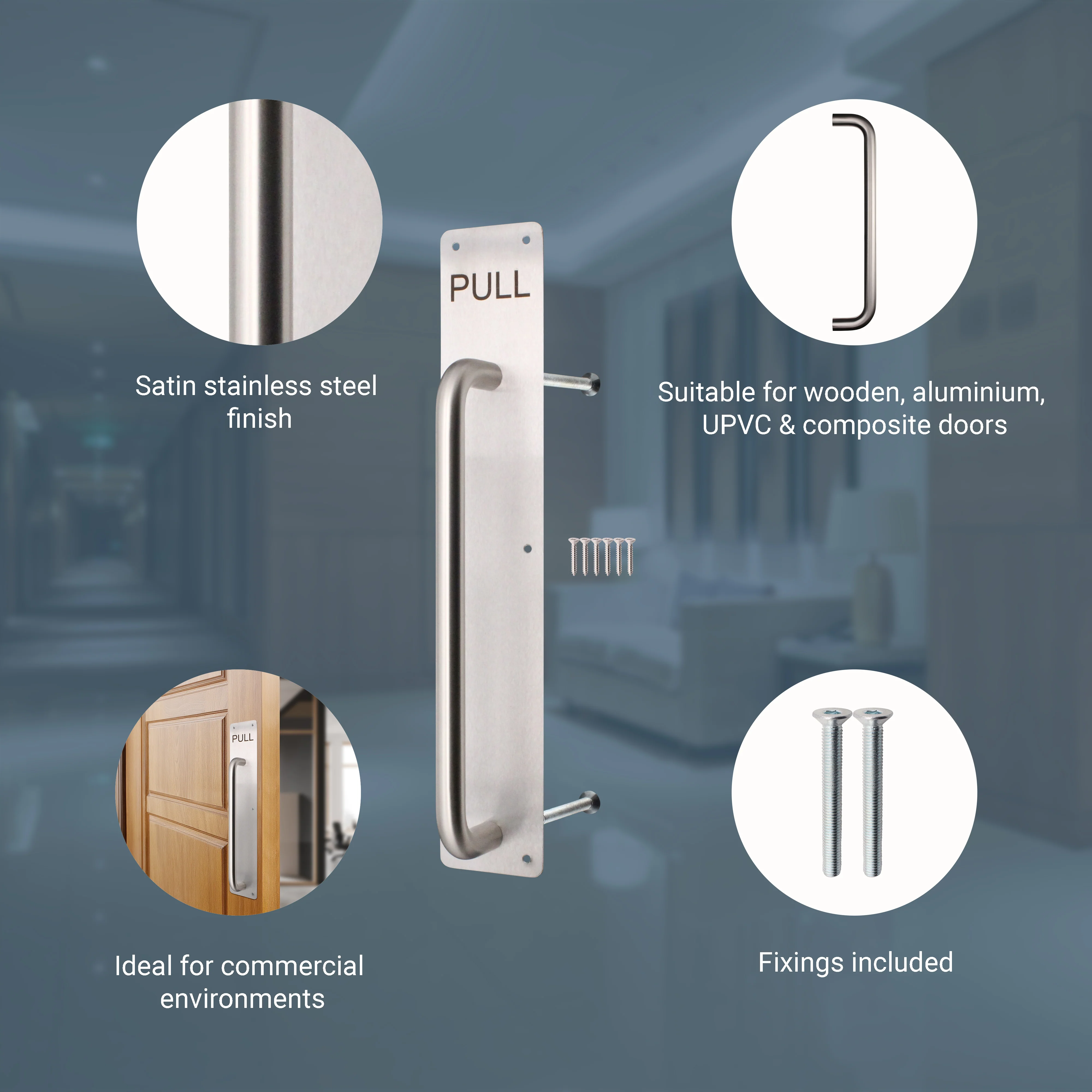 Architectural Pull Handle On Plate - Engraved Pull - 425 x 75mm - Satin Stainless Steel - Image 3