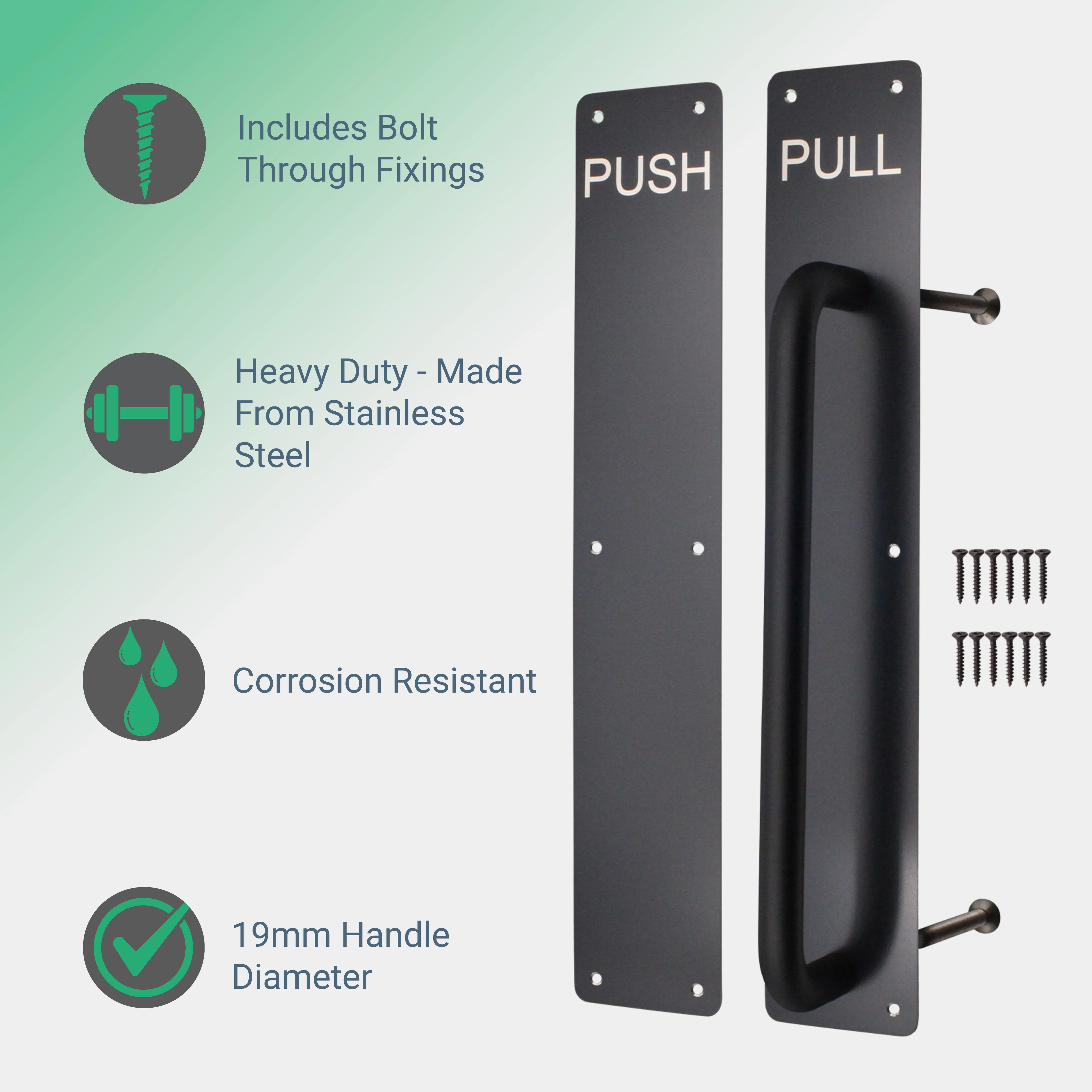 Architectural Pull Handle On Plate & Push Plate Kit - 425 x 75mm - Matt Black - Image 2