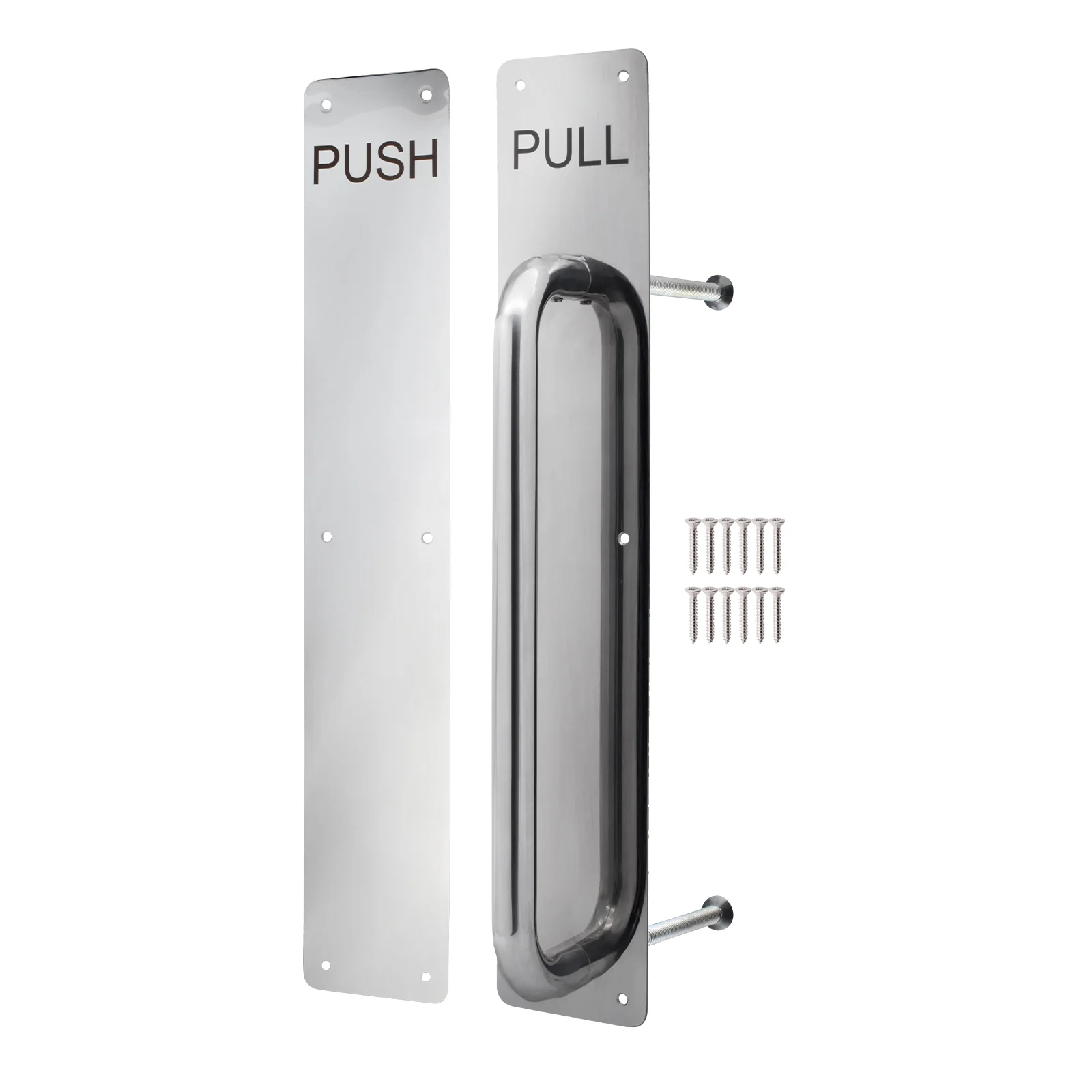 Architectural Pull Handle On Plate & Push Plate Kit - 425 x 75mm - Polished Stainless Steel