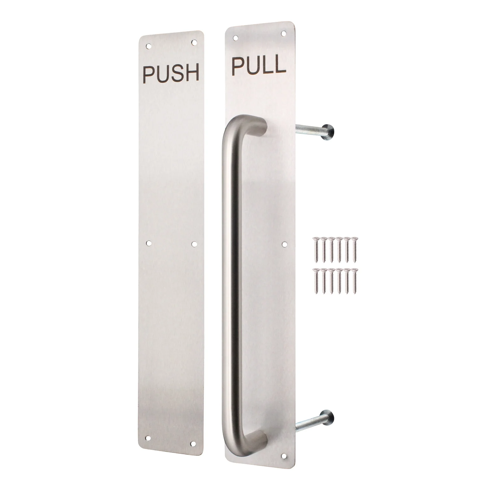 Architectural Pull Handle On Plate & Push Plate Kit - 425 x 75mm - Satin Stainless Steel