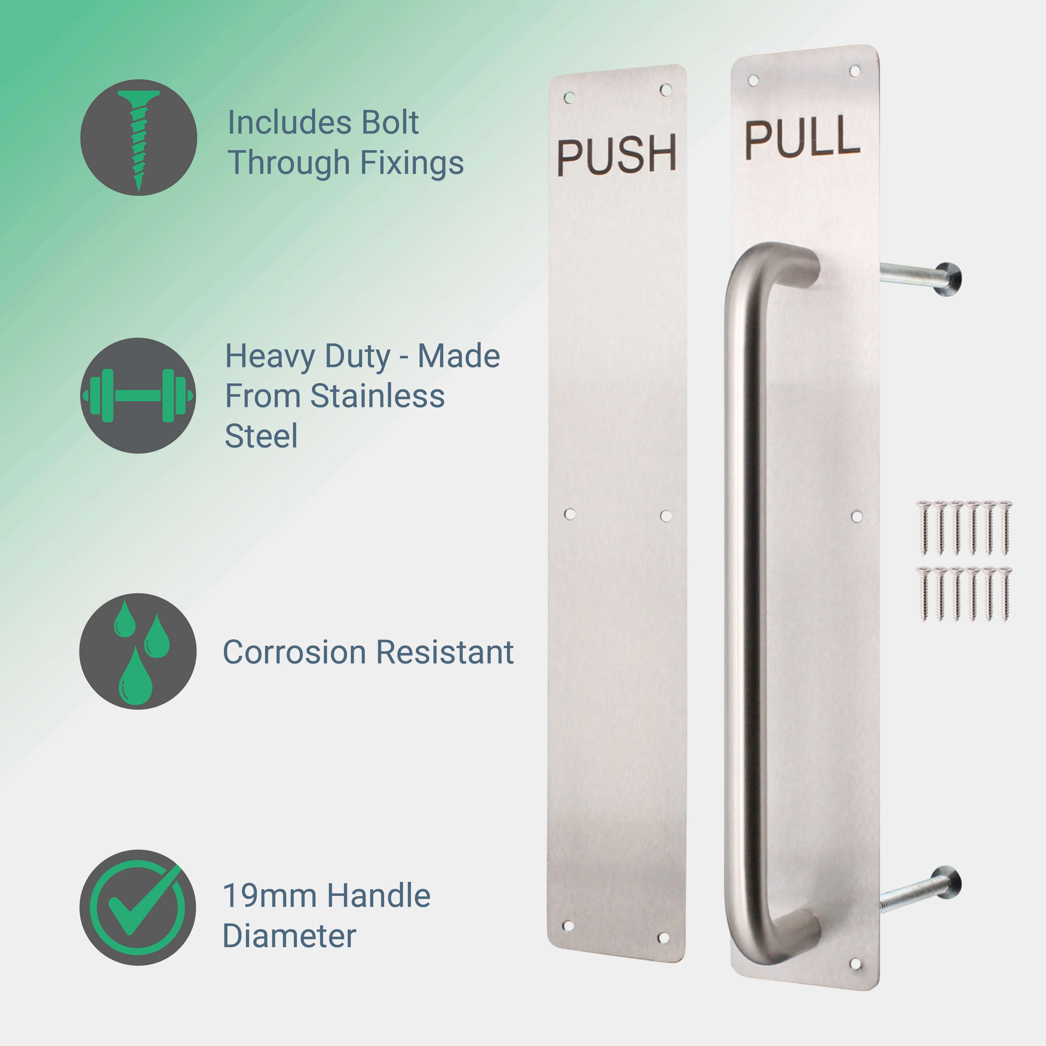 Architectural Pull Handle On Plate & Push Plate Kit - 425 x 75mm - Satin Stainless Steel - Image 2