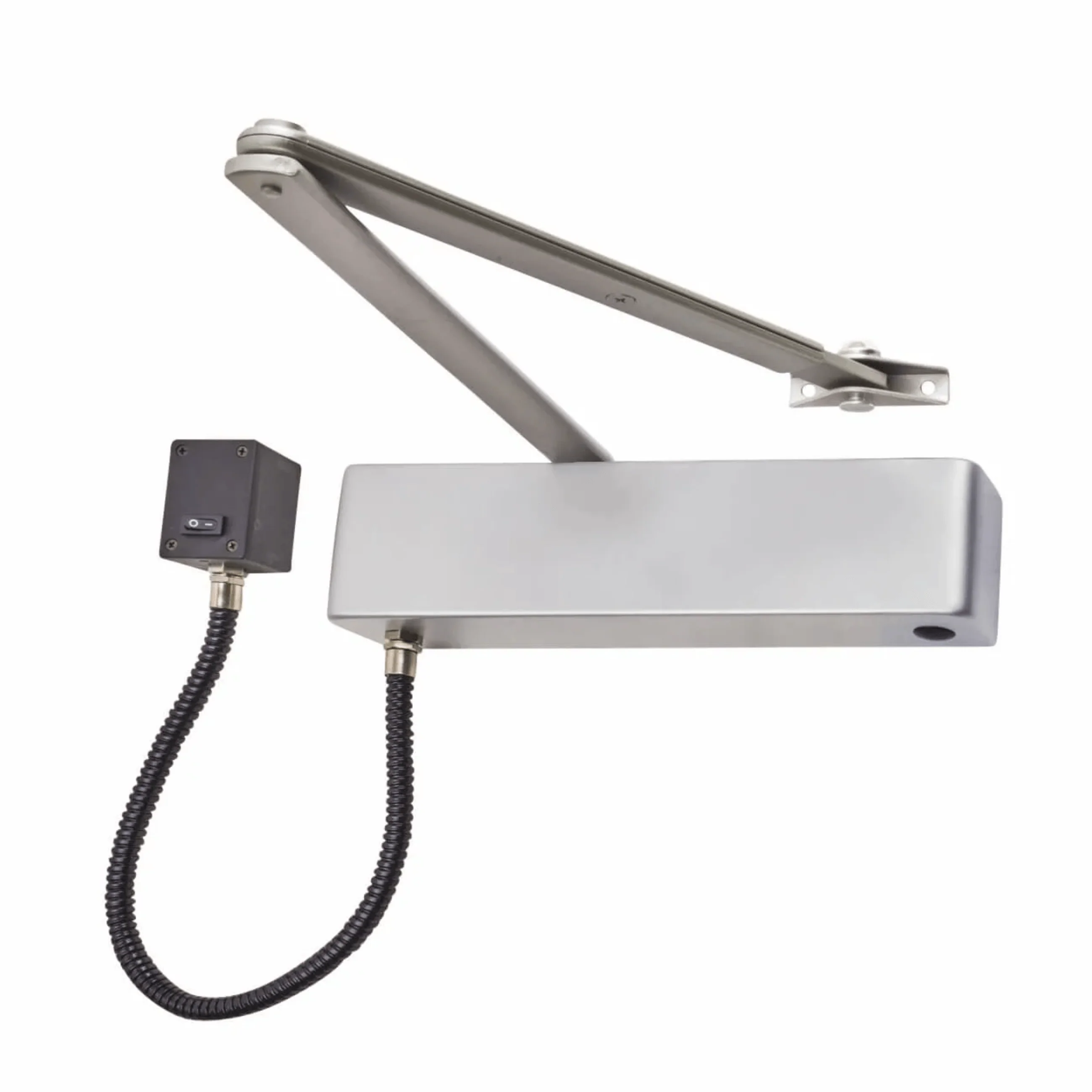 Electromagnetic Hold Open/Free Swing Fire Door Closer - Power Size 4 - Silver Cover