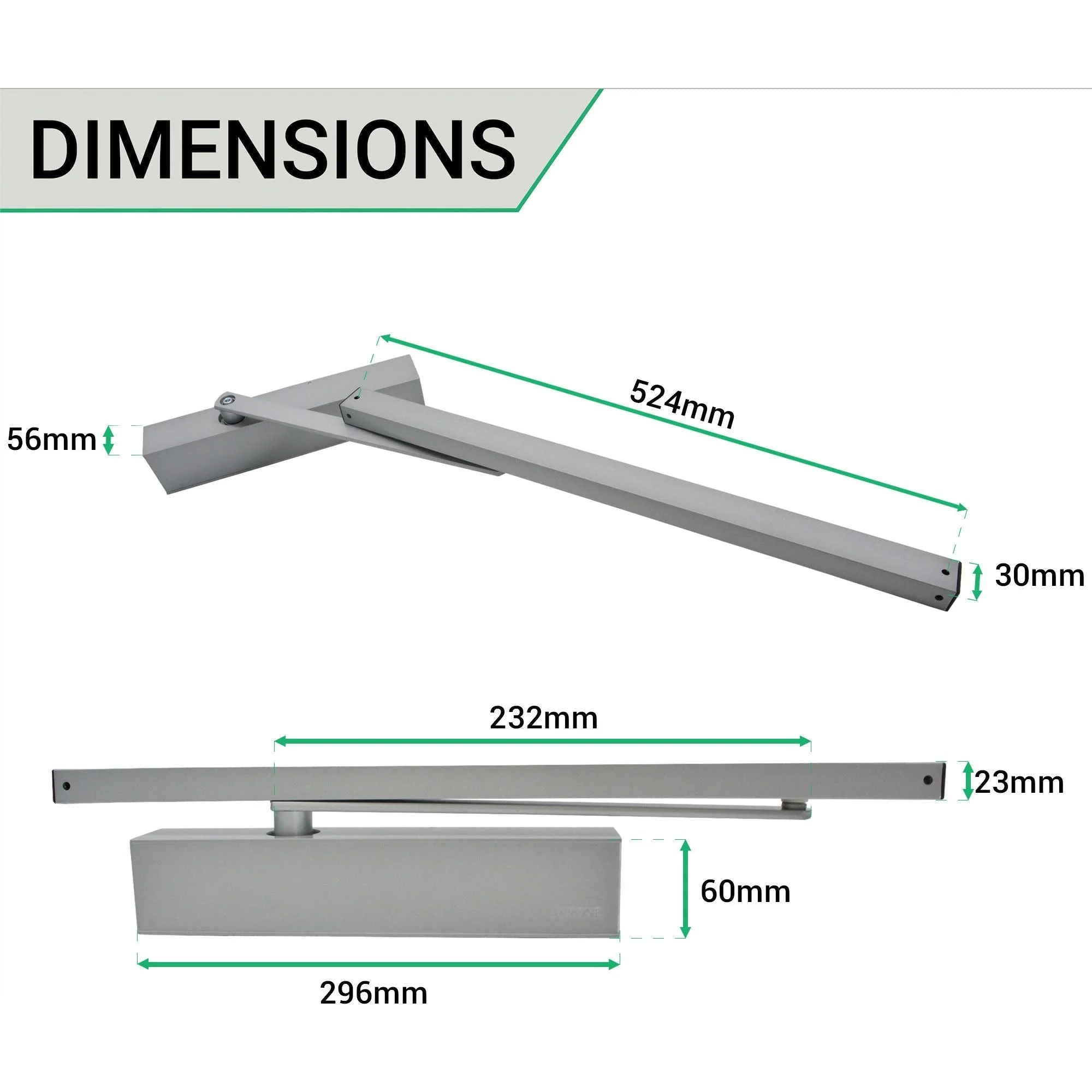 Arrone AR8209 Track Arm Size 2-4 Fire Door Closer - Silver - Image 3