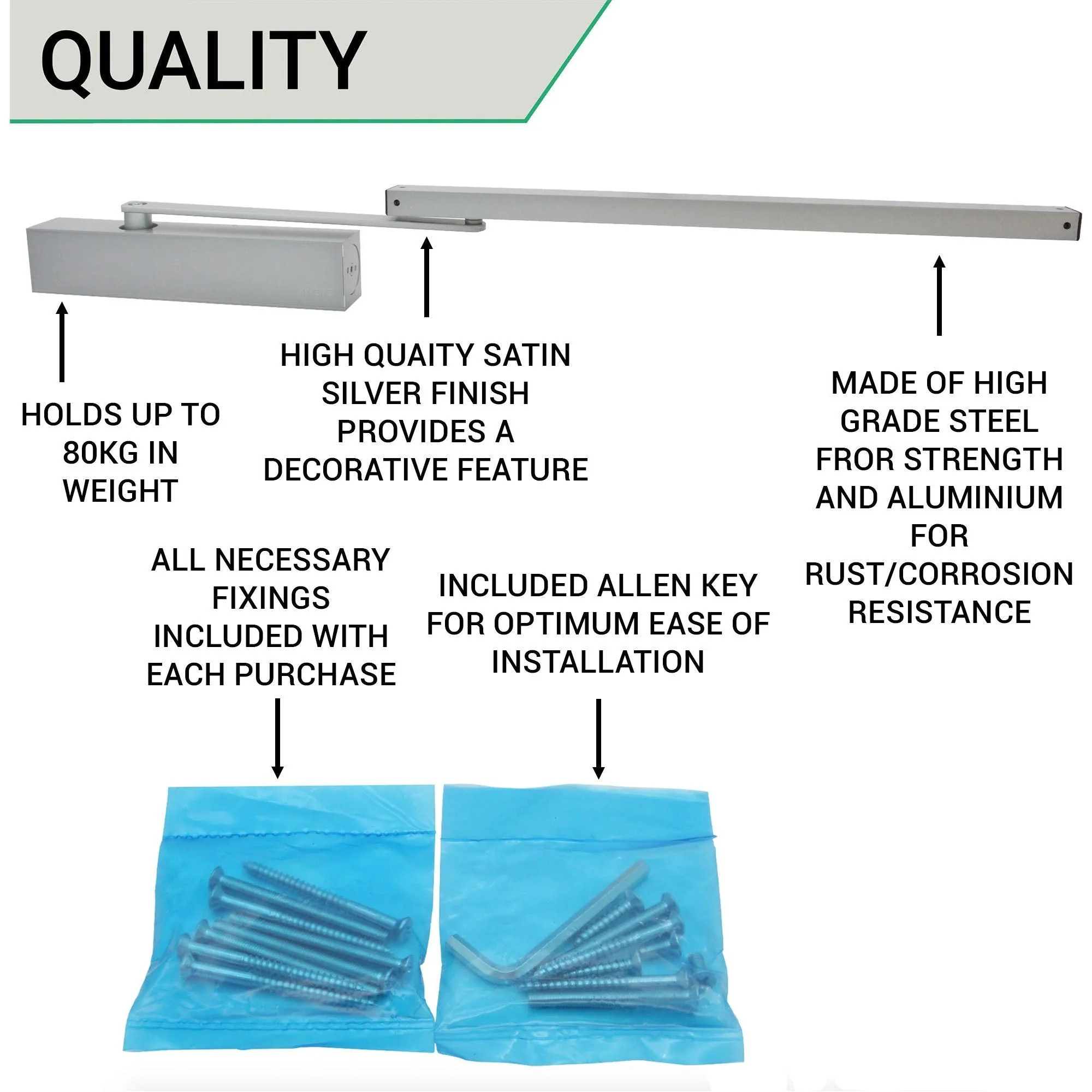 Arrone AR8209 Track Arm Size 2-4 Fire Door Closer - Silver - Image 4