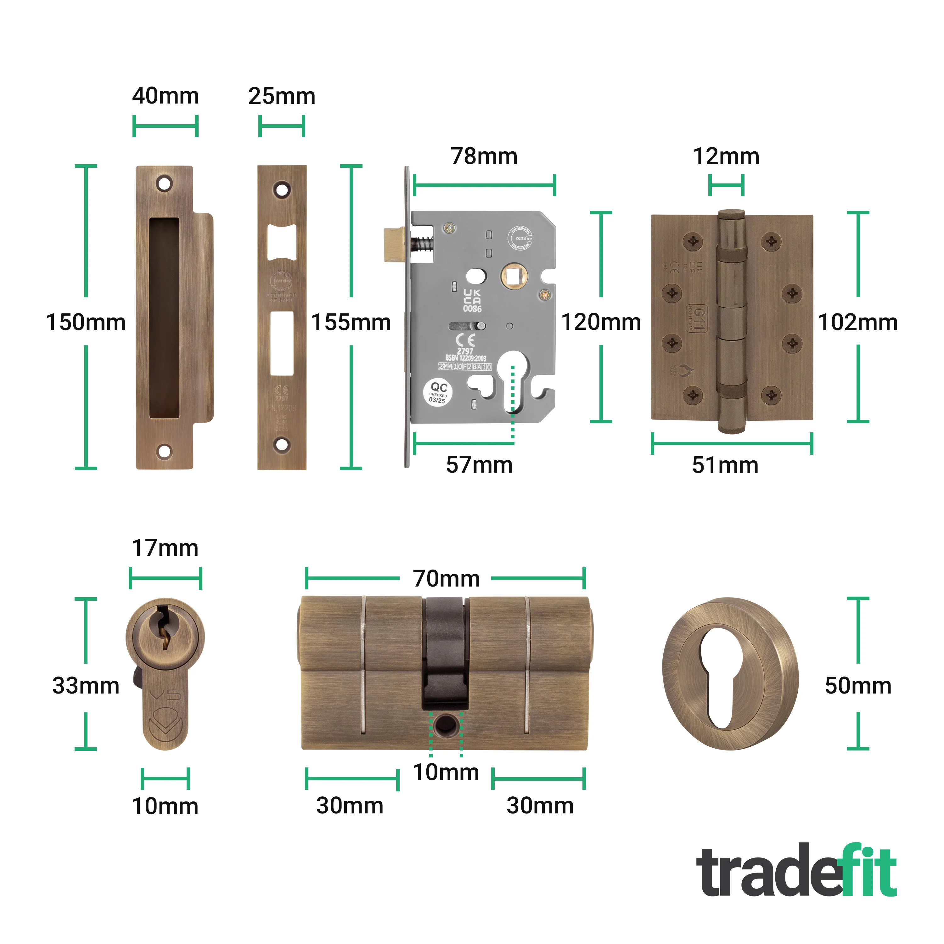 Aurora Antique Brass Lever on Rose Door Handle Kit - Medium Duty FD30/60 - 80mm Euro Sashlock and Double Cylinder - Keyed Alike - Image 5