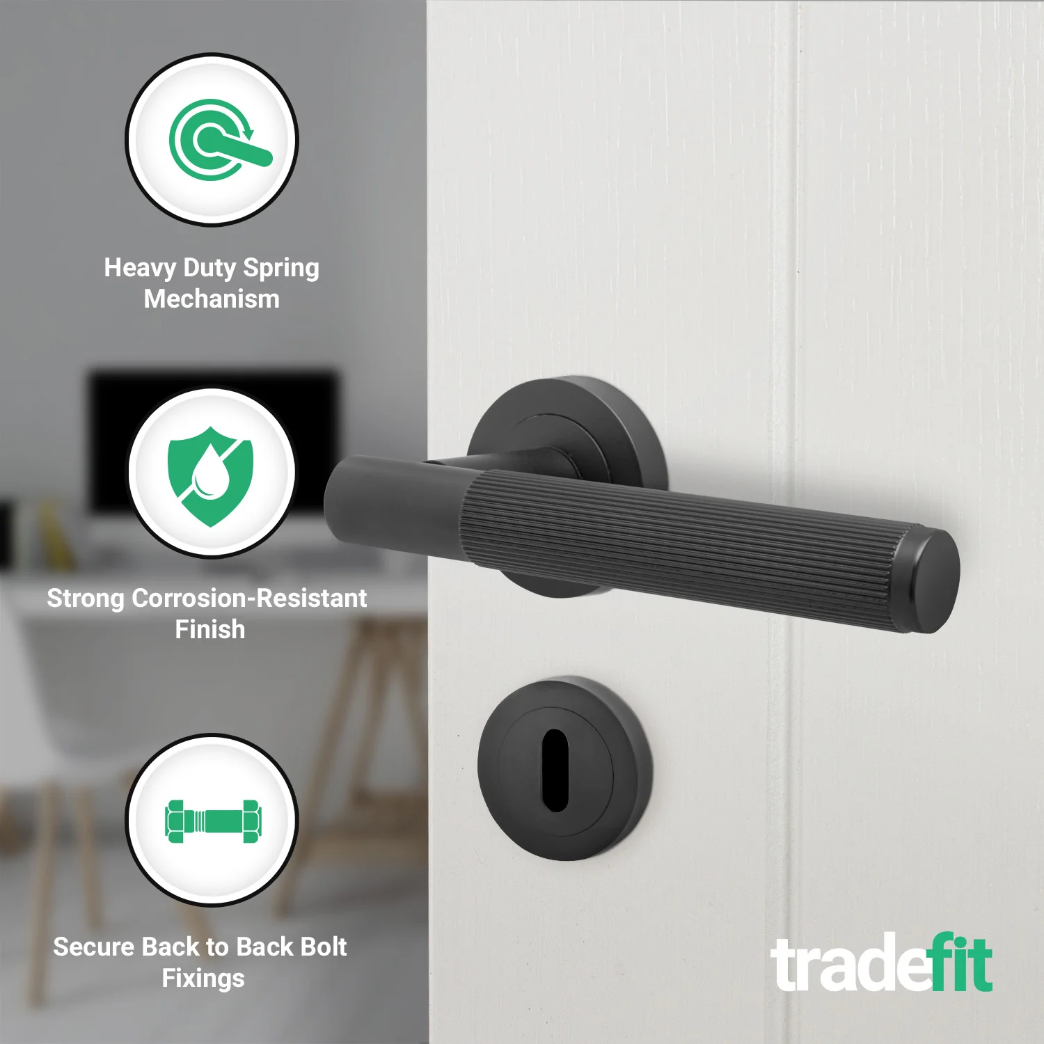 Aurora Matt Black Lever on Rose Door Handle Kit - Sashlock - Image 2