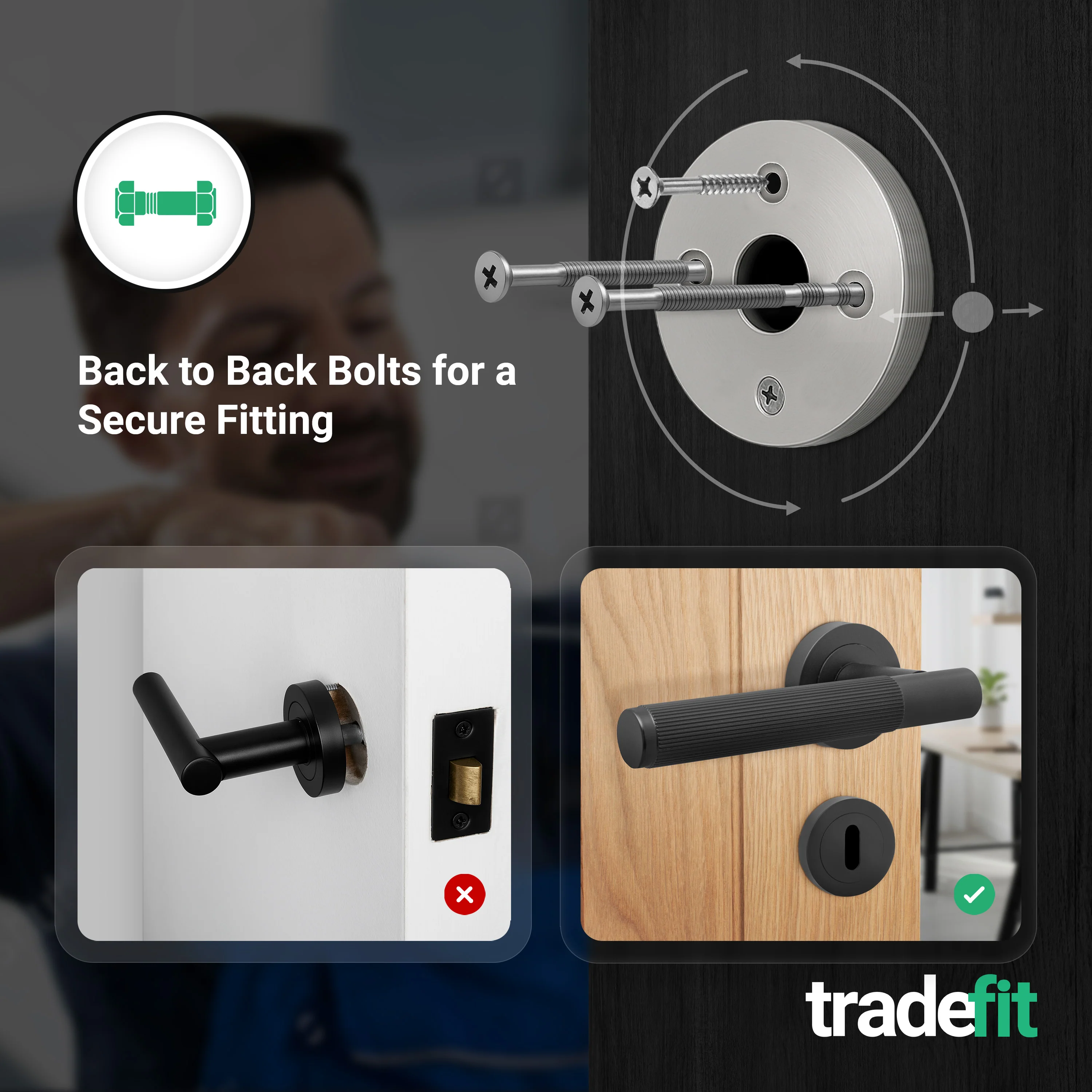 Aurora Matt Black Lever on Rose Door Handle Kit - Sashlock - Image 3