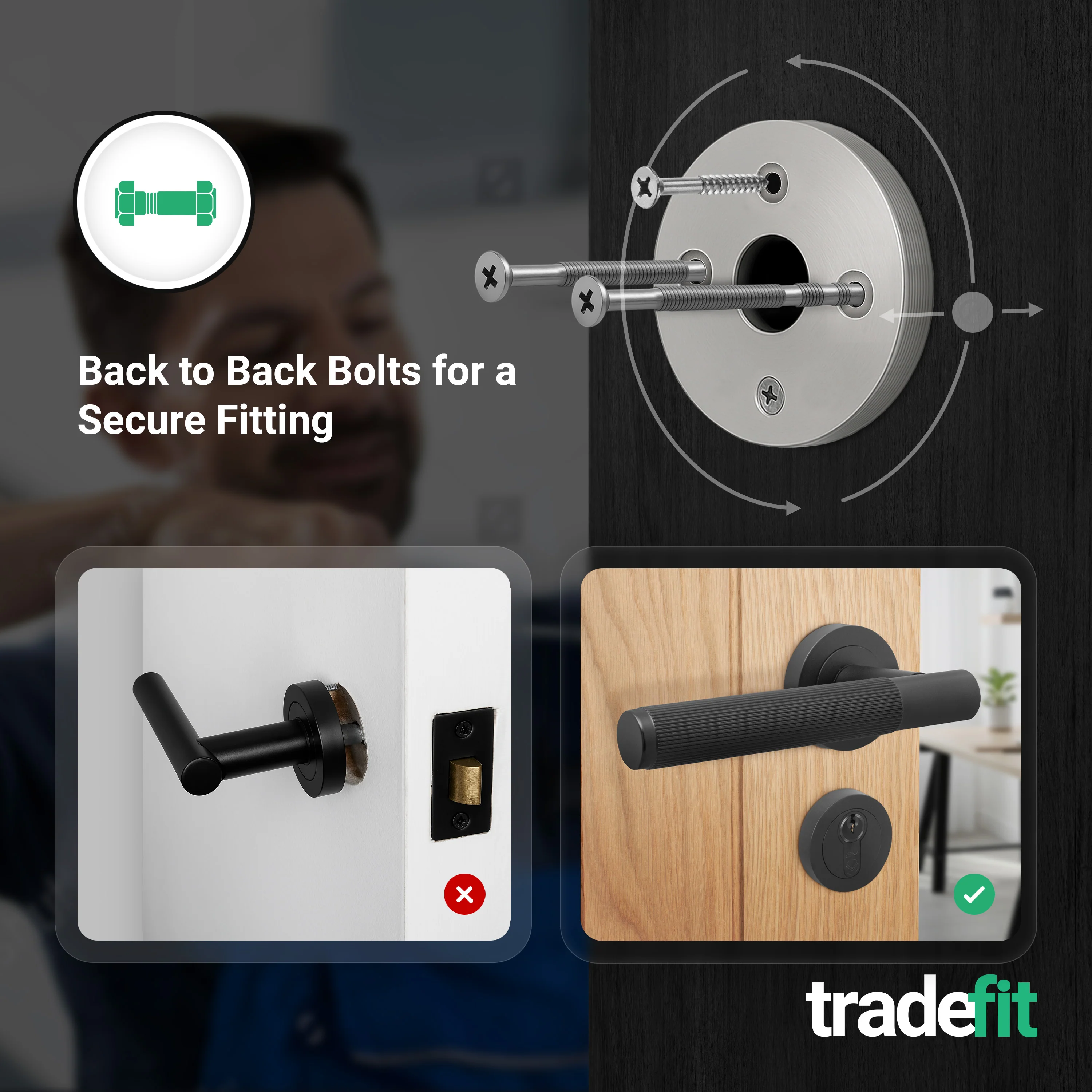 Aurora Matt Black Lever on Rose Door Handle Kit - Medium Duty FD30/60 - 80mm Euro Sashlock and Double Cylinder - Master Keyed - Image 3