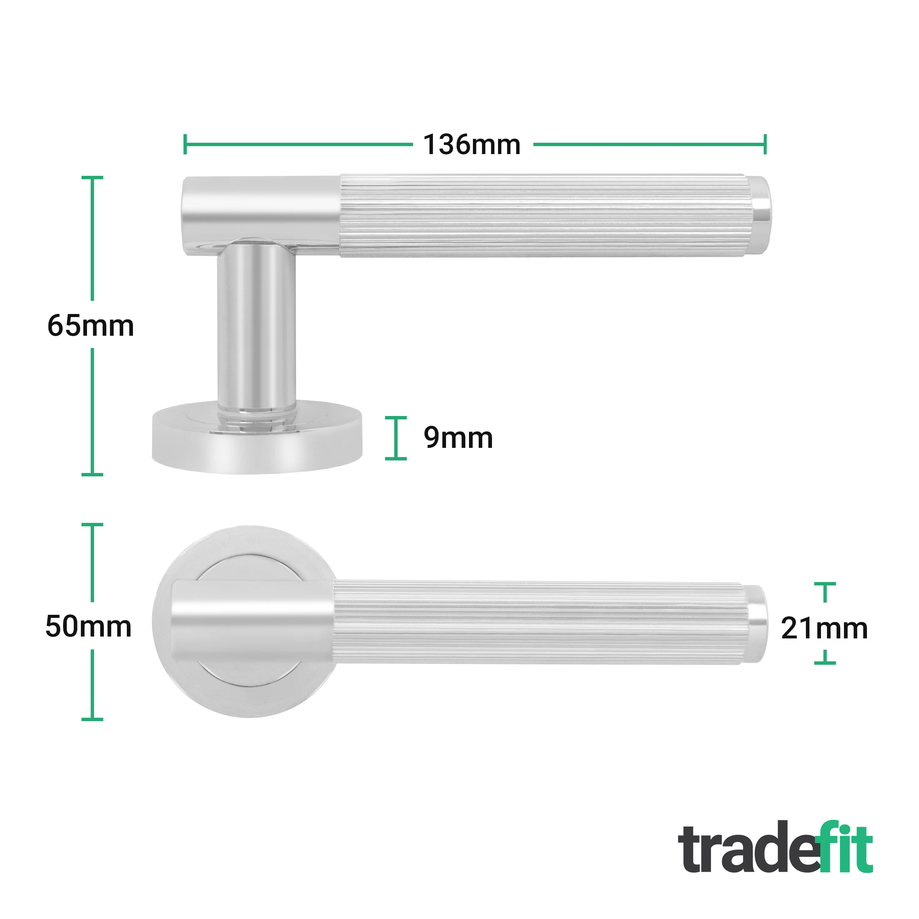 Aurora Polished Chrome Lever on Rose Door Handle Kit - 64mm Latch - Image 4