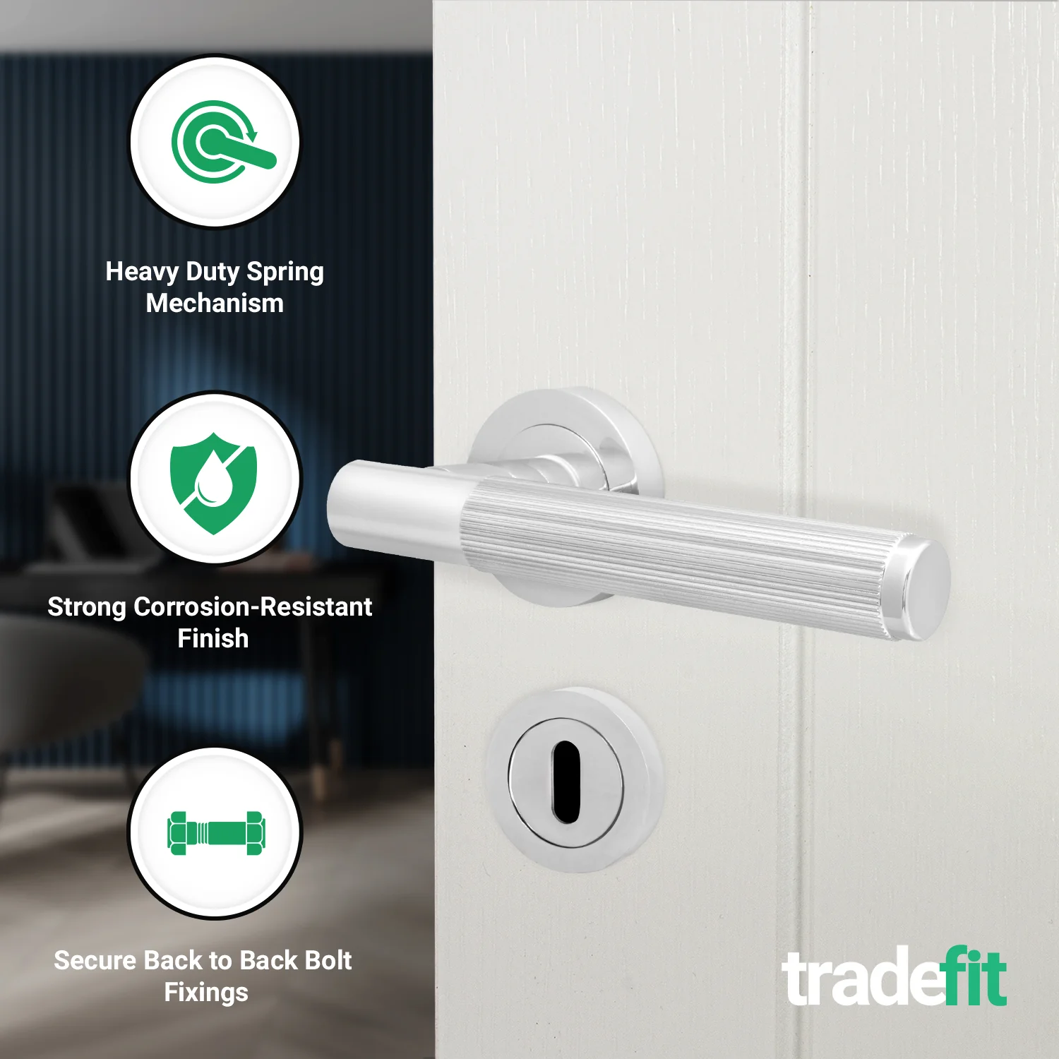 Aurora Polished Chrome Lever on Rose Door Handle Kit - Sashlock - Image 2