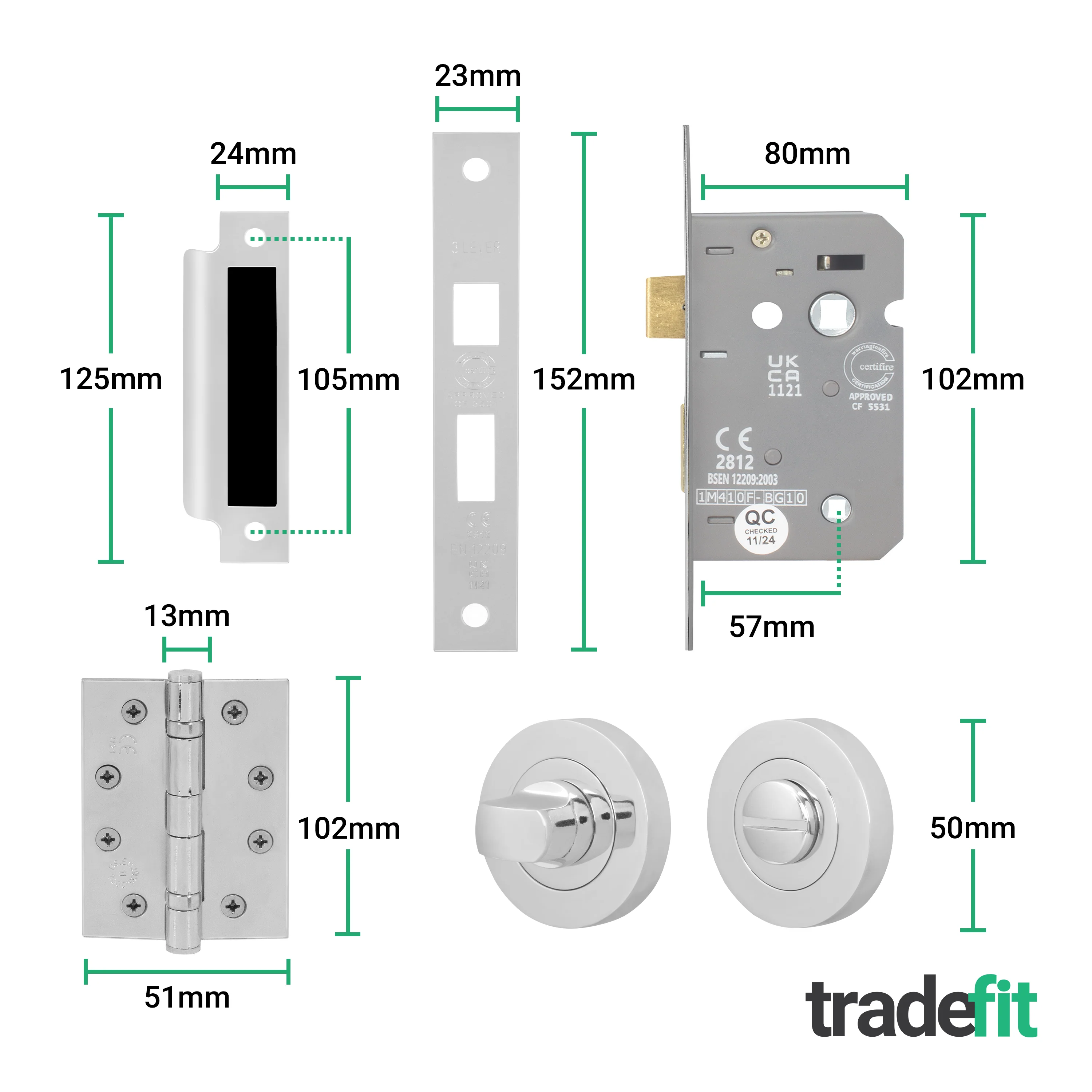 Aurora Polished Chrome Lever on Rose Door Handle Kit - Medium Duty FD30/60 - 80mm Bathroom Lock - Image 5
