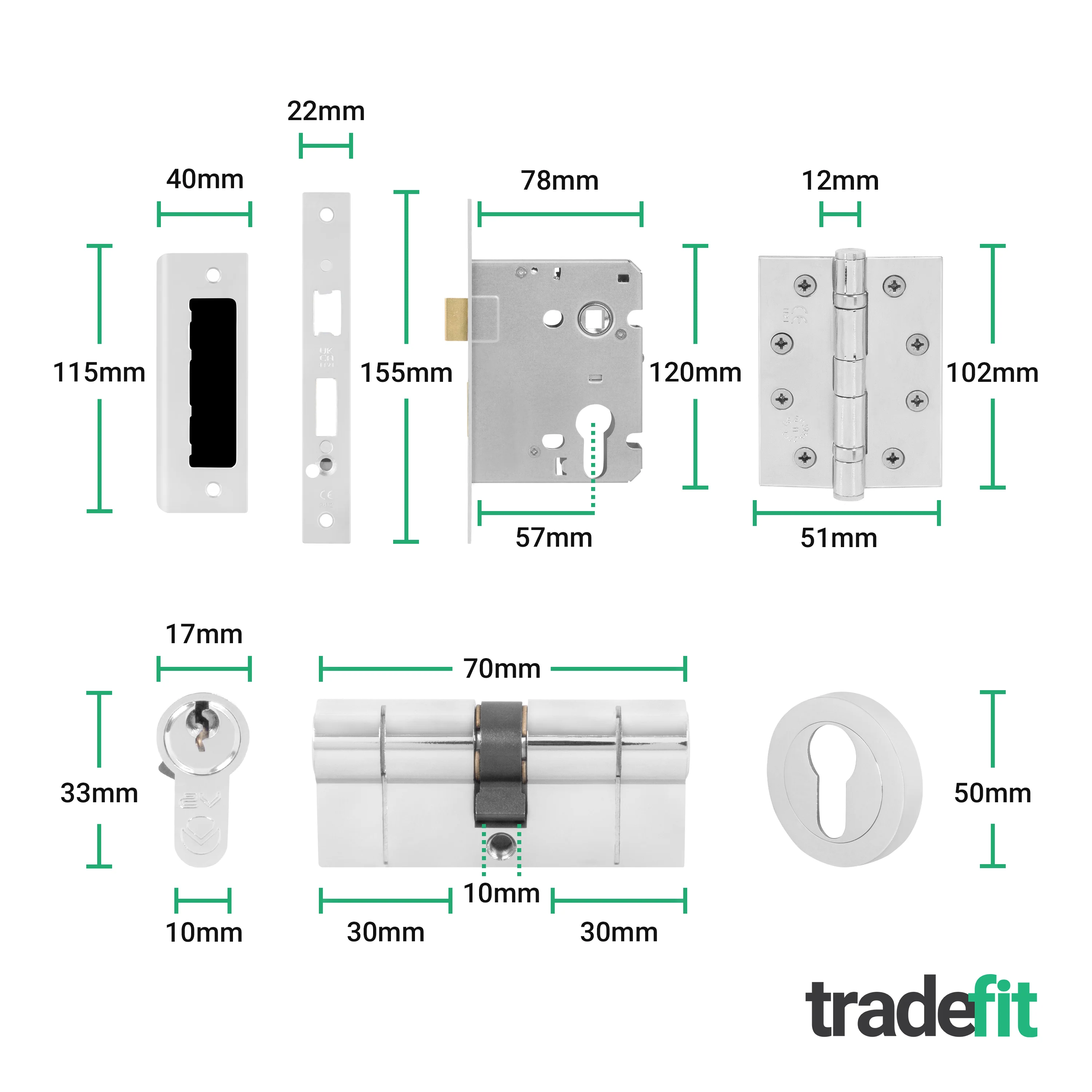 Aurora Polished Chrome Lever on Rose Door Handle Kit - Medium Duty FD30/60 - 80mm Euro Sashlock and Double Cylinder - Master Keyed - Image 5