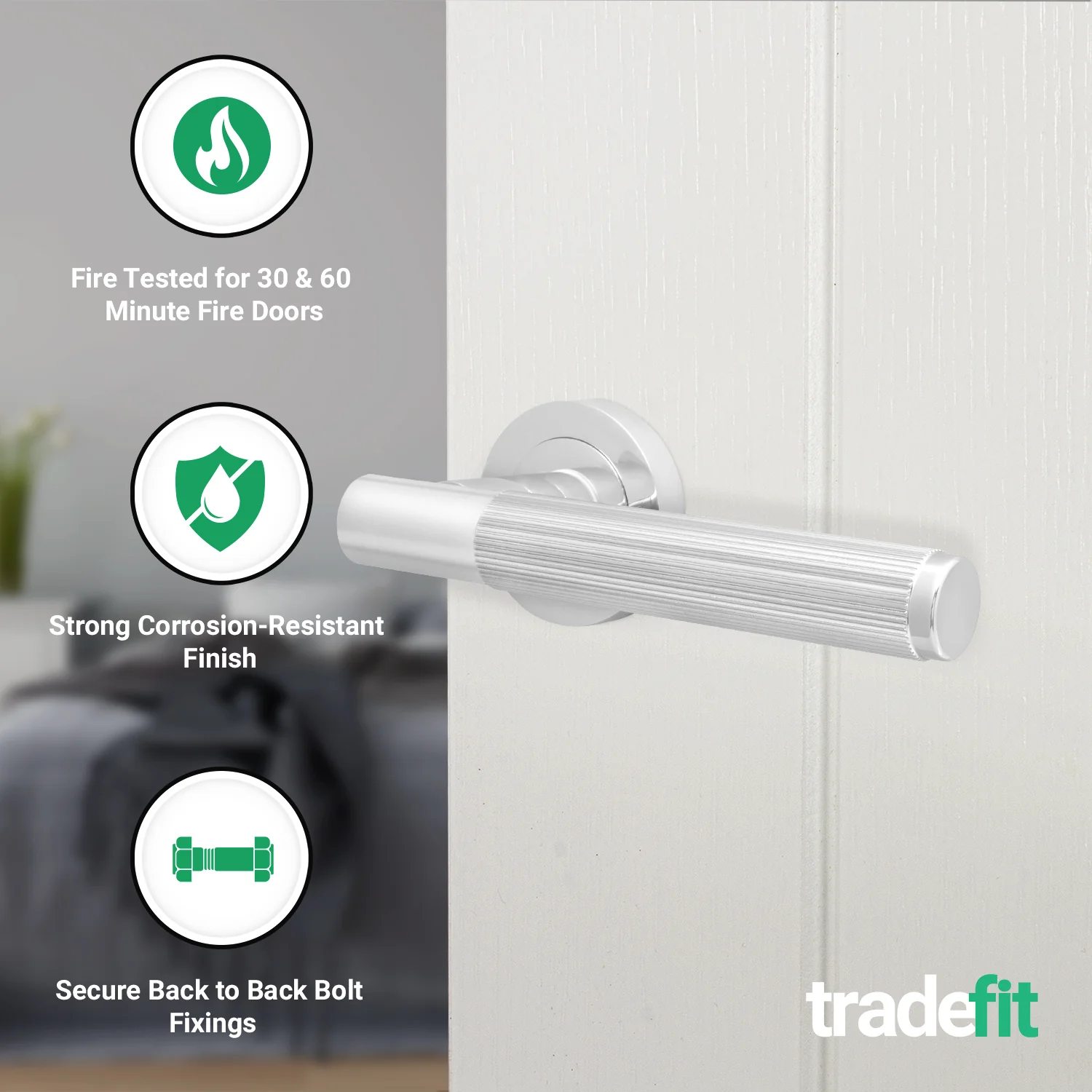 Aurora Polished Chrome Lever on Rose Door Handles - Heavy Duty - FD30/60 Rated - Image 2