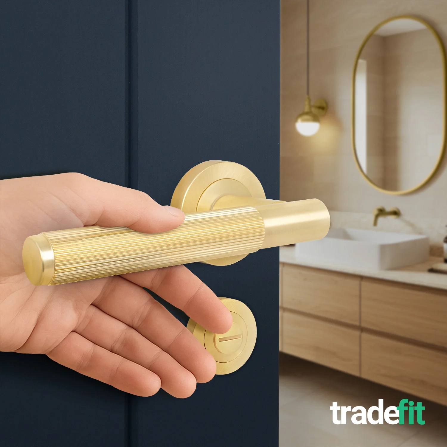 Aurora Satin Brass Lever on Rose Door Handle Kit - 64mm Bathroom Lock - Image 6