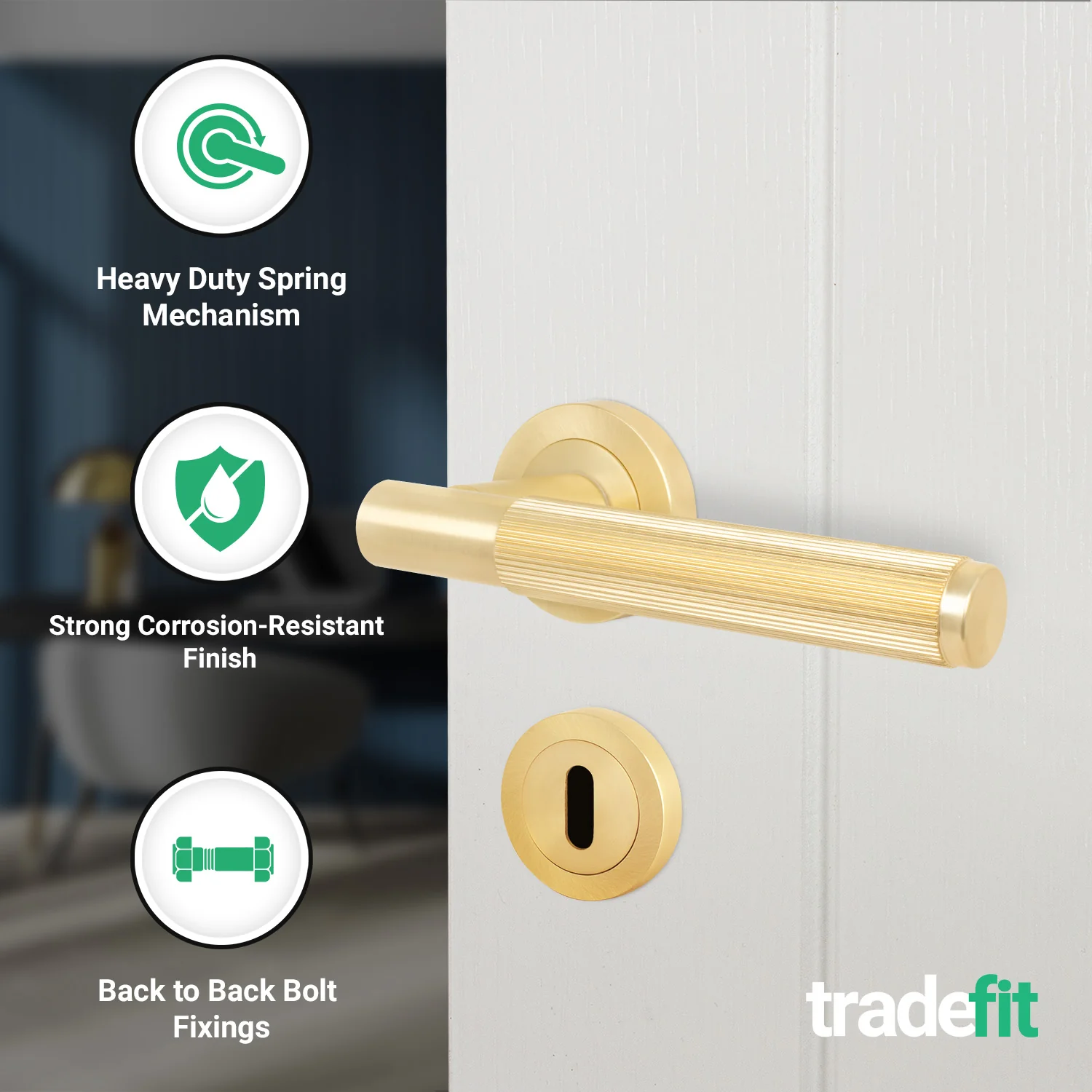 Aurora Satin Brass Lever on Rose Door Handle Kit - Sashlock - Image 2