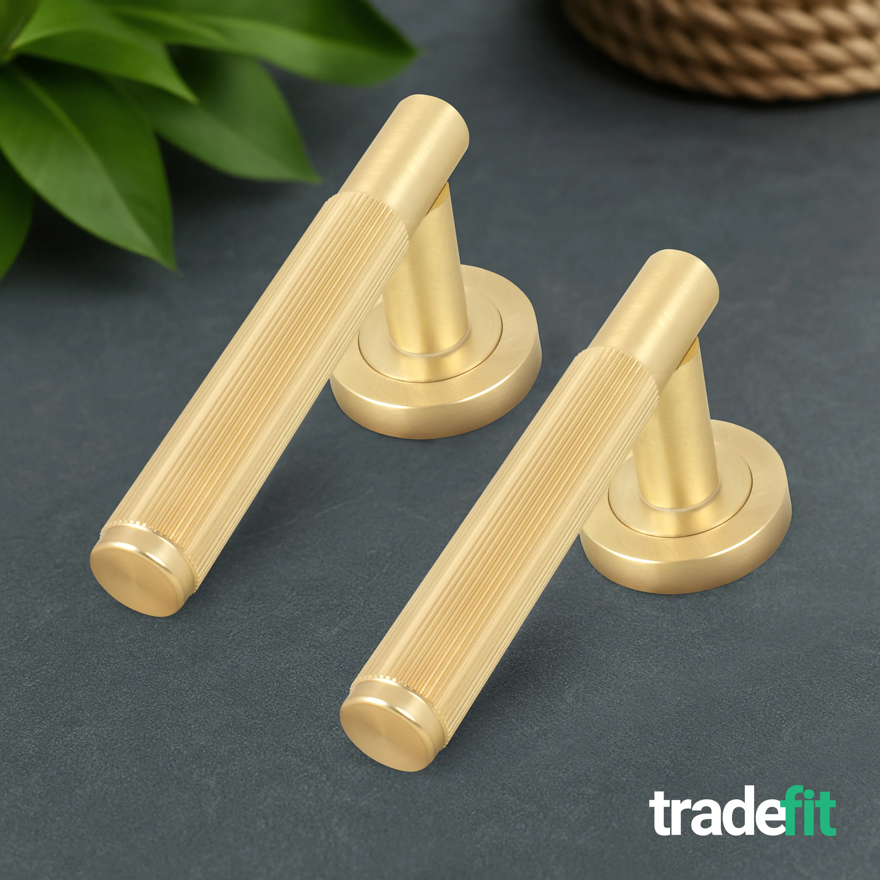 Aurora Satin Brass Lever on Rose Door Handle Kit - Medium Duty FD30/60 - 76mm Latch - Image 8