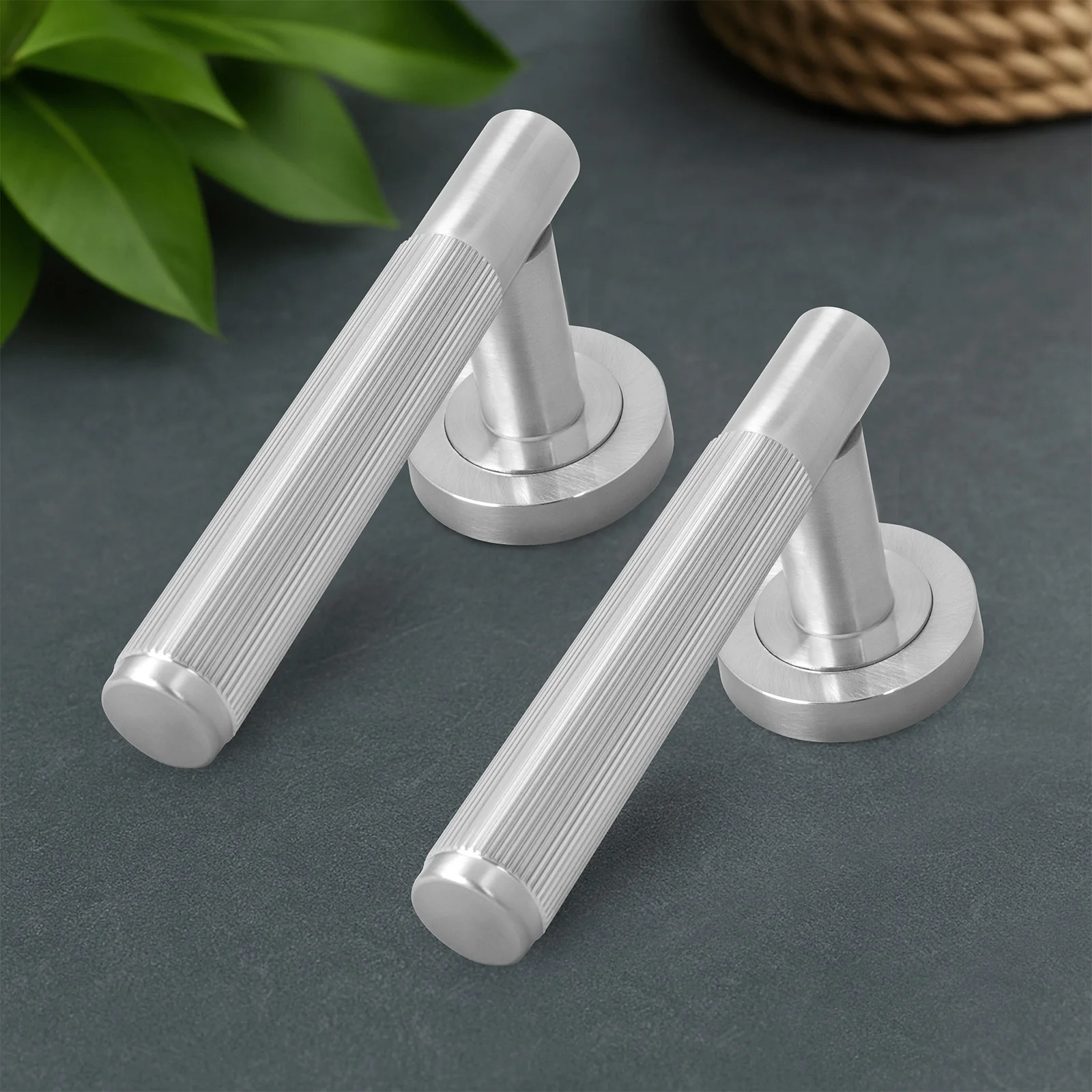 Aurora Satin Nickel Lever on Rose Door Handle Kit - 64mm Bathroom Lock - Image 8