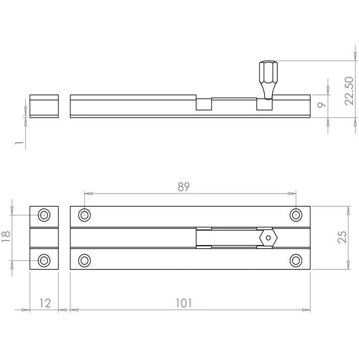 Barrel Bolt Straight - 100x25mm - Polished Brass - Image 2