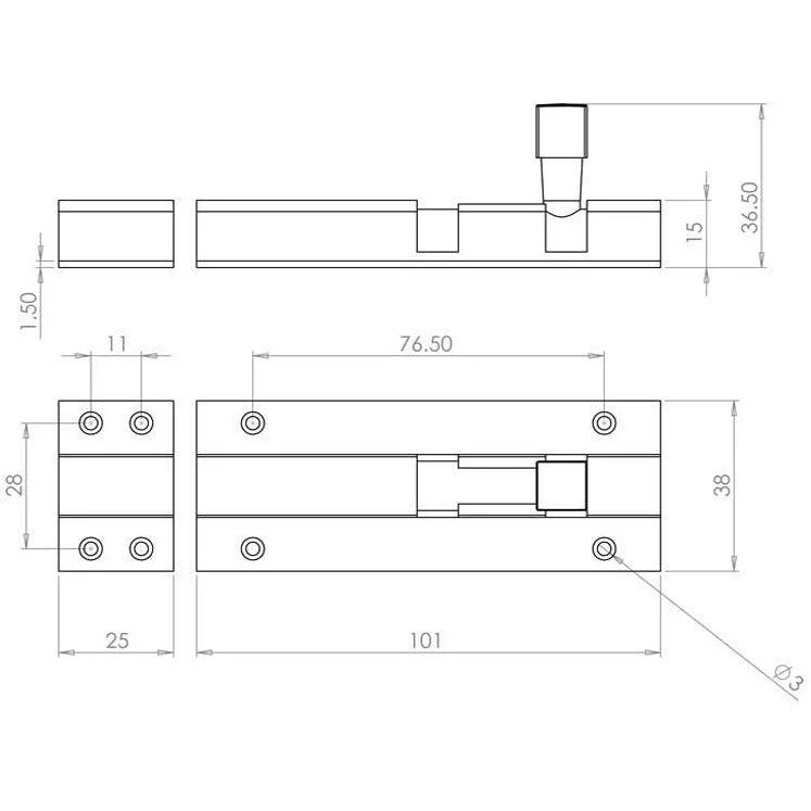 Barrel Bolt Straight - 100x38mm - Polished Brass - Image 2