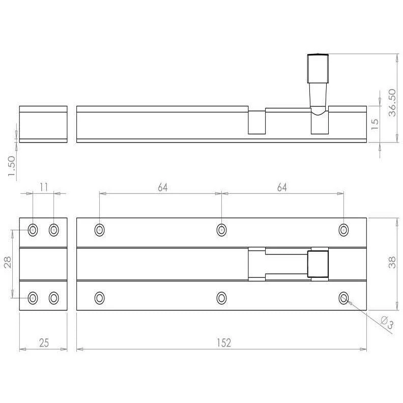 Barrel Bolt Straight - 150x38mm - Polished Brass - Image 2