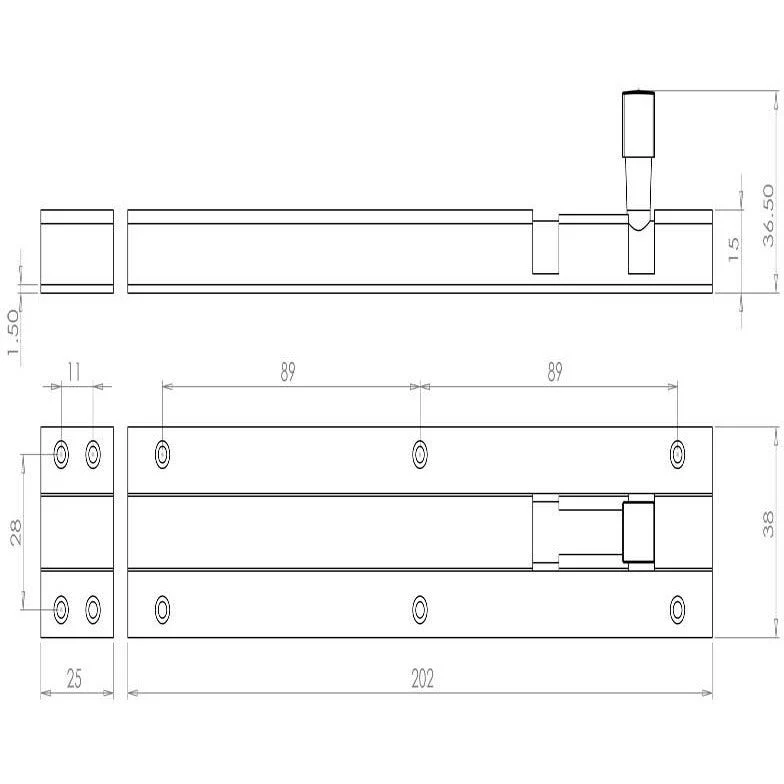Barrel Bolt Straight Solid Brass - 200x38mm - Polished Brass - Image 2
