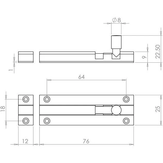 Barrel Bolt Straight - 75x25mm - Polished Brass - Image 2