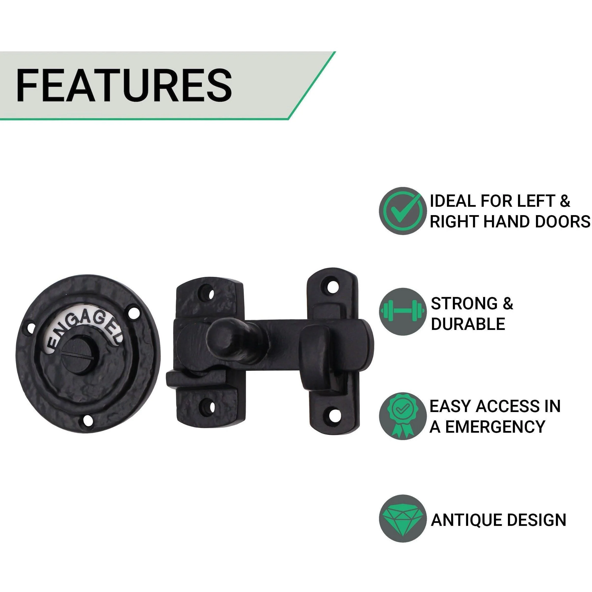 Bathroom Indicator Bolt - Black Antique Iron - 83mm - Image 2