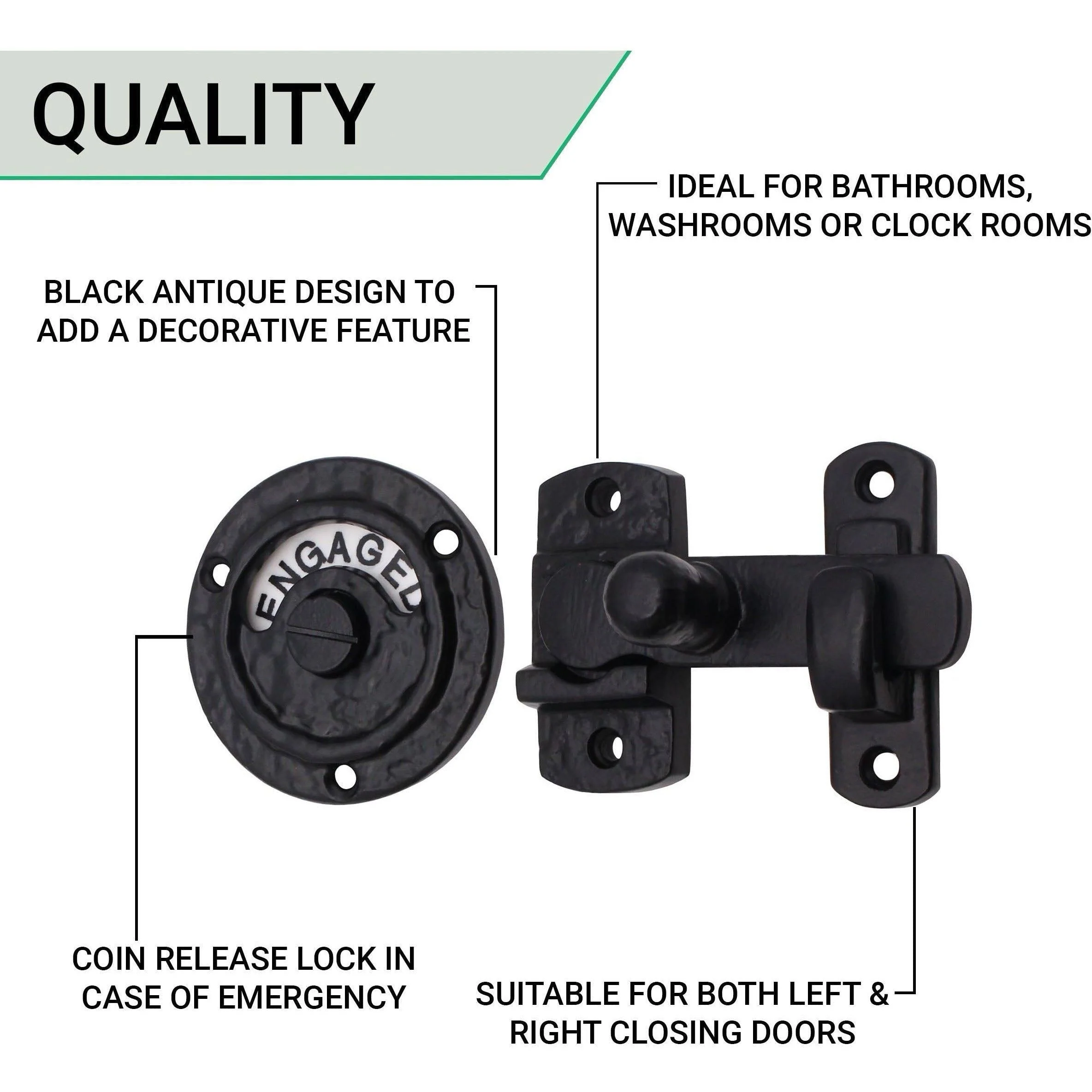 Bathroom Indicator Bolt - Black Antique Iron - 83mm - Image 4