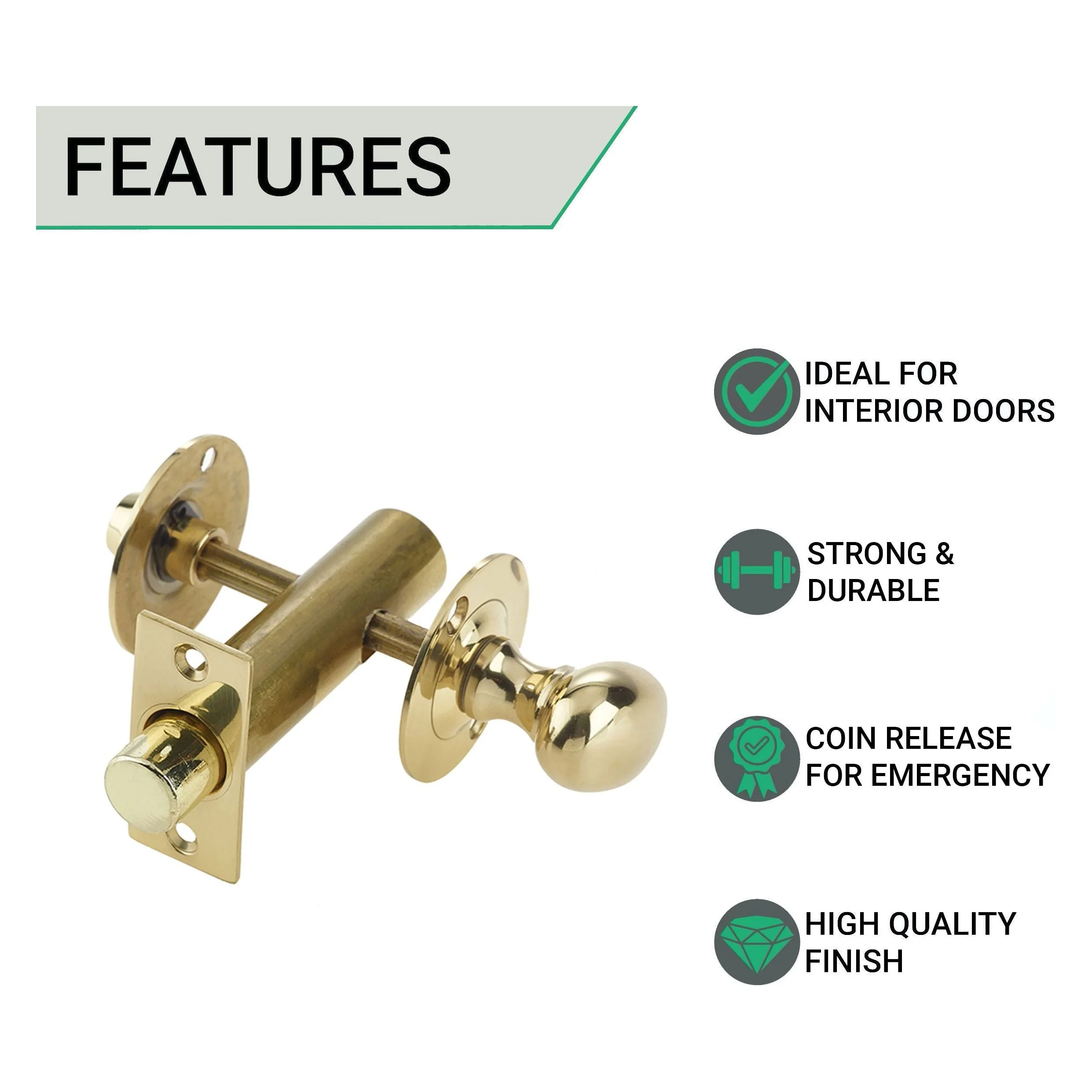 Bathroom - Rack Bolt - 61mm - Oval Thumb Turn  - Polished Brass - Image 2