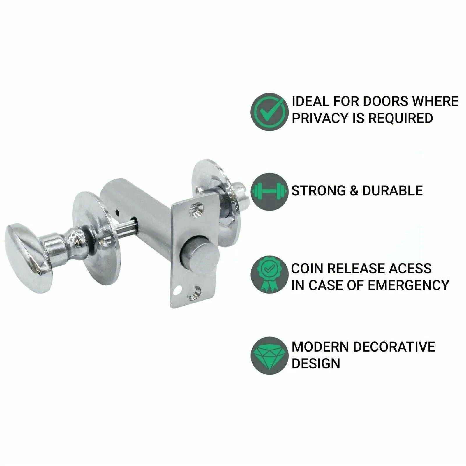 Bathroom Oval Thumb Turn & Release 60mm c/w Mortice Rack Bolt  - Polished Chrome - Image 4