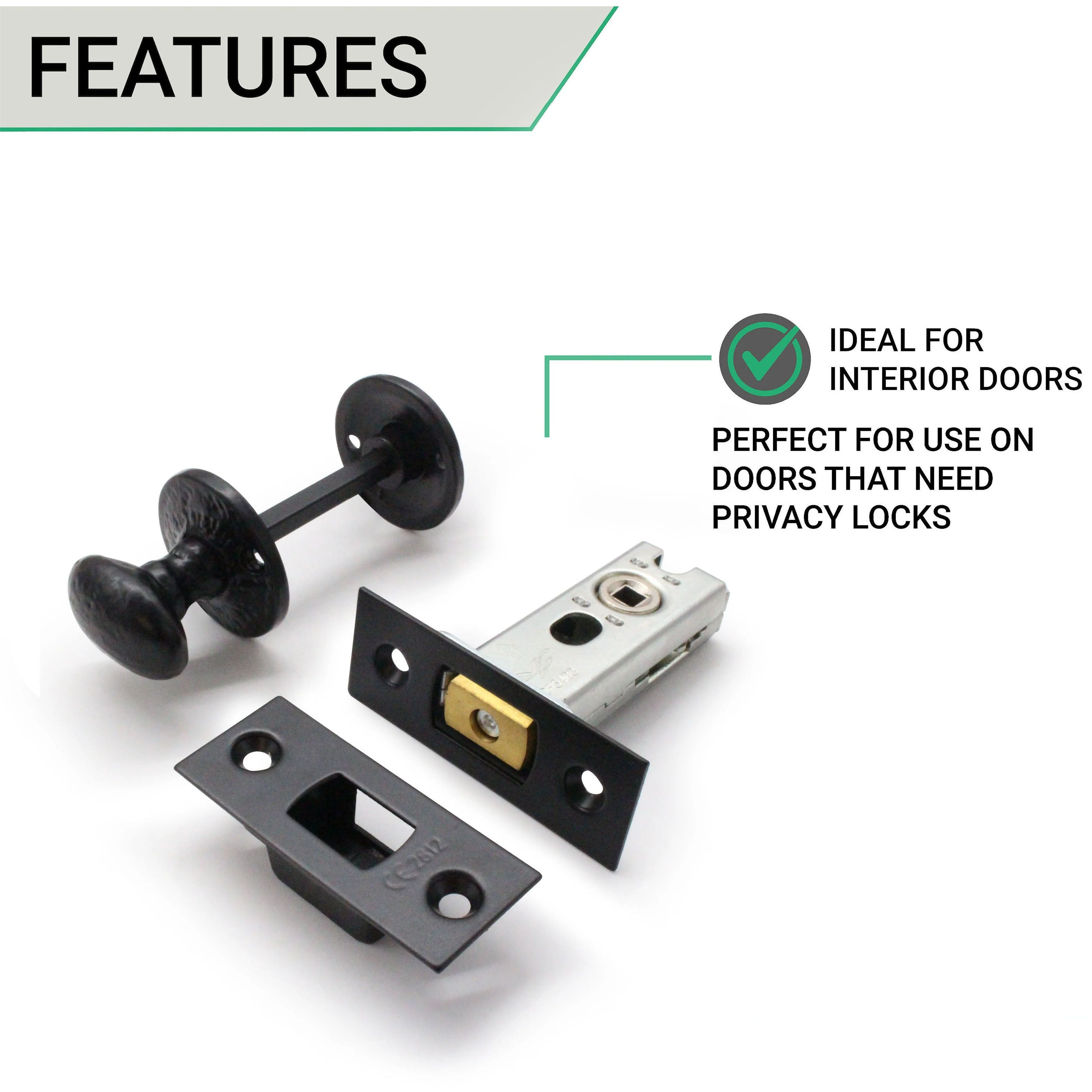 2.5 inch/64mm Bathroom Tubular Deadbolt Set - 44mm Backset - Antique Black - Image 3