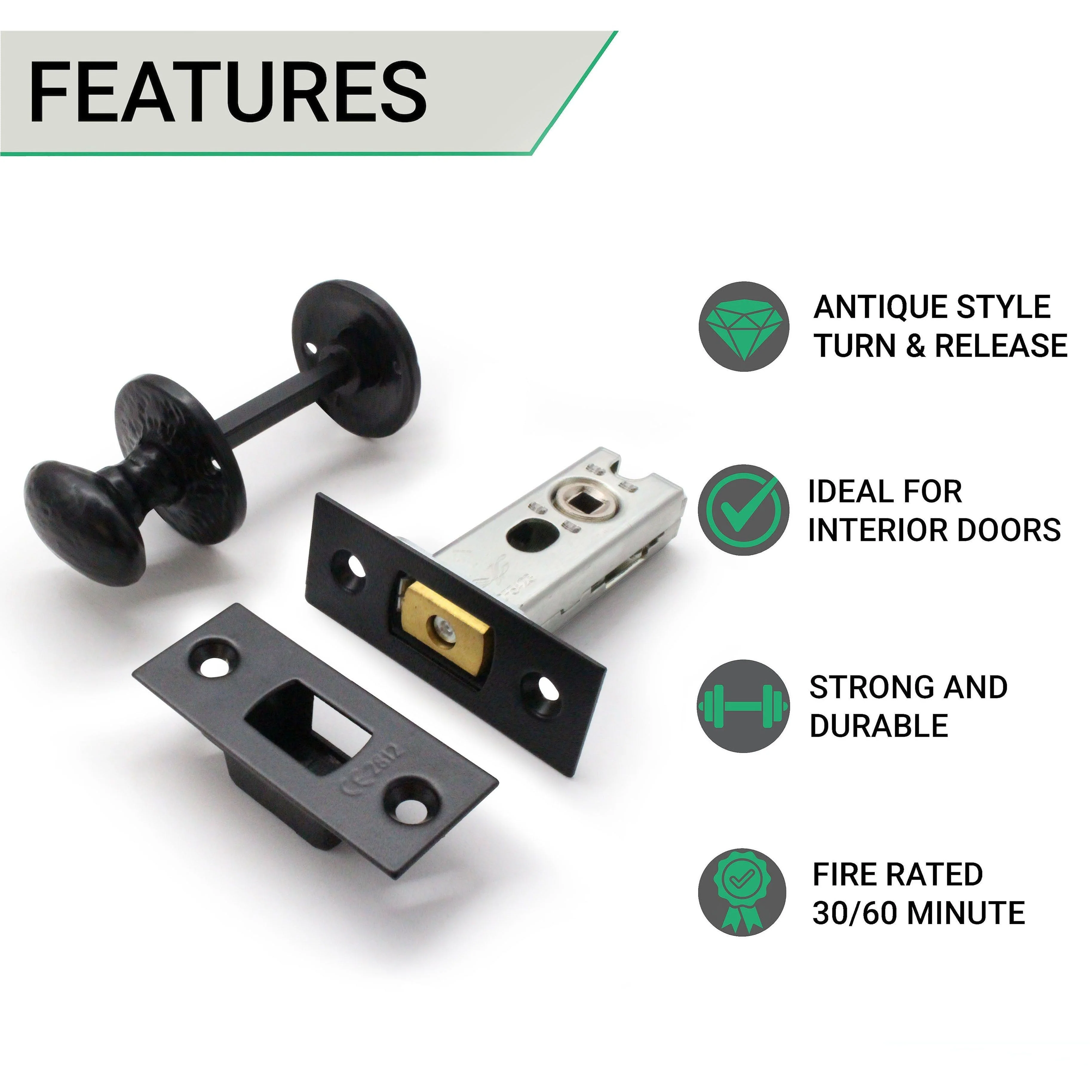 3 inch/76mm Bathroom Tubular Deadbolt Set - 57mm Backset - Antique Black - Image 2