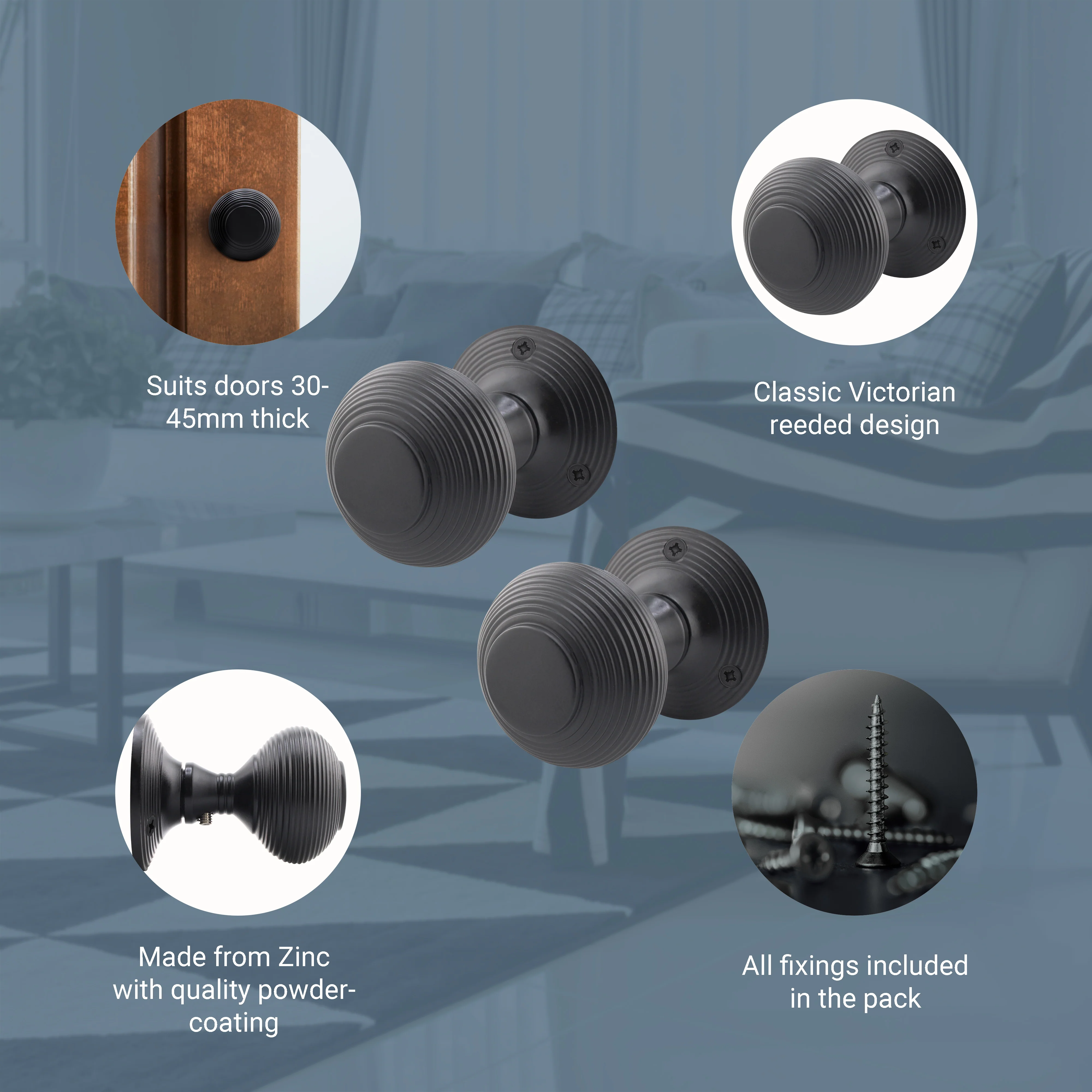 Beehive Black Mortice Door Knob - Image 5