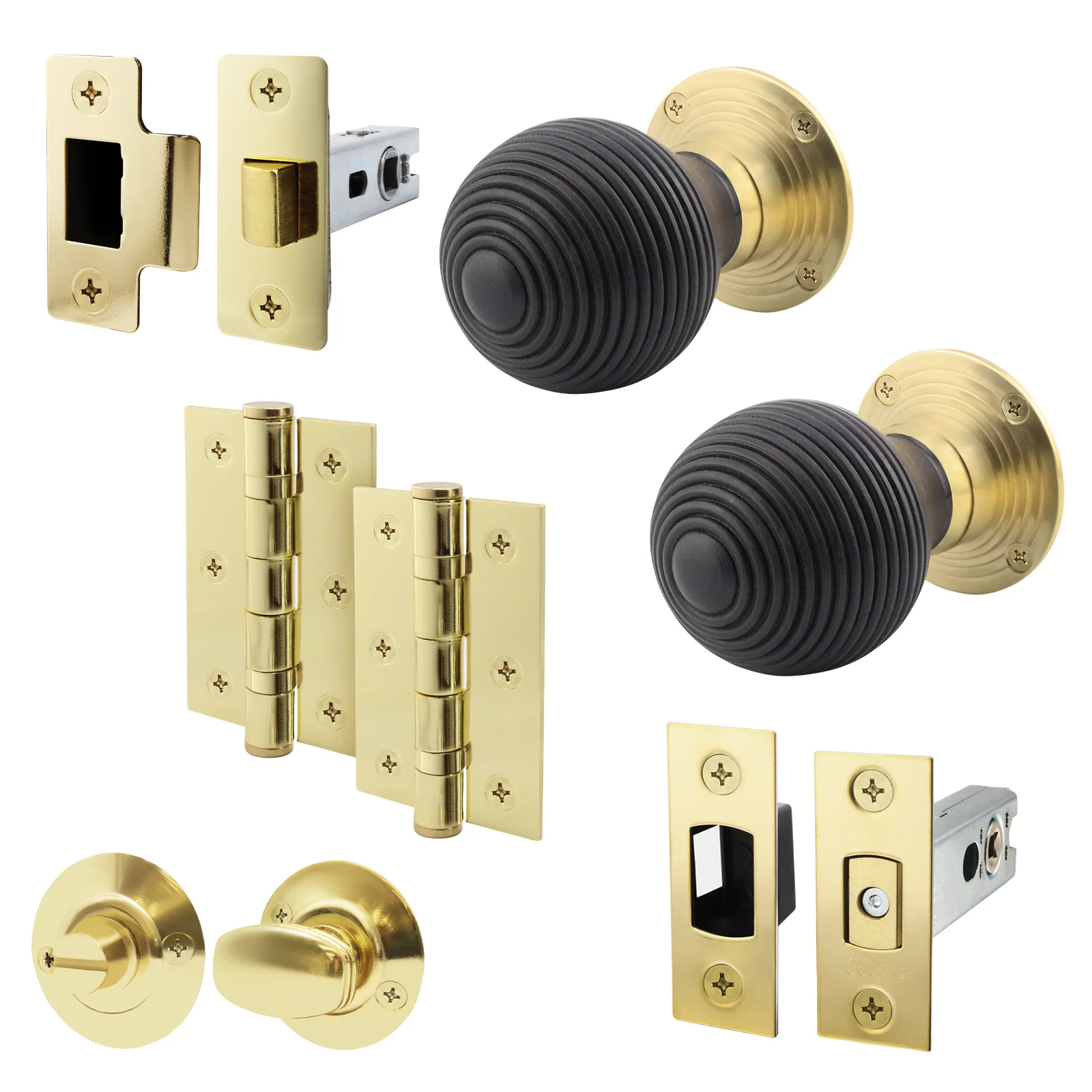 Beehive Reeded Ebony Mortice Door Knob Kit - 76mm Bathroom Deadbolt