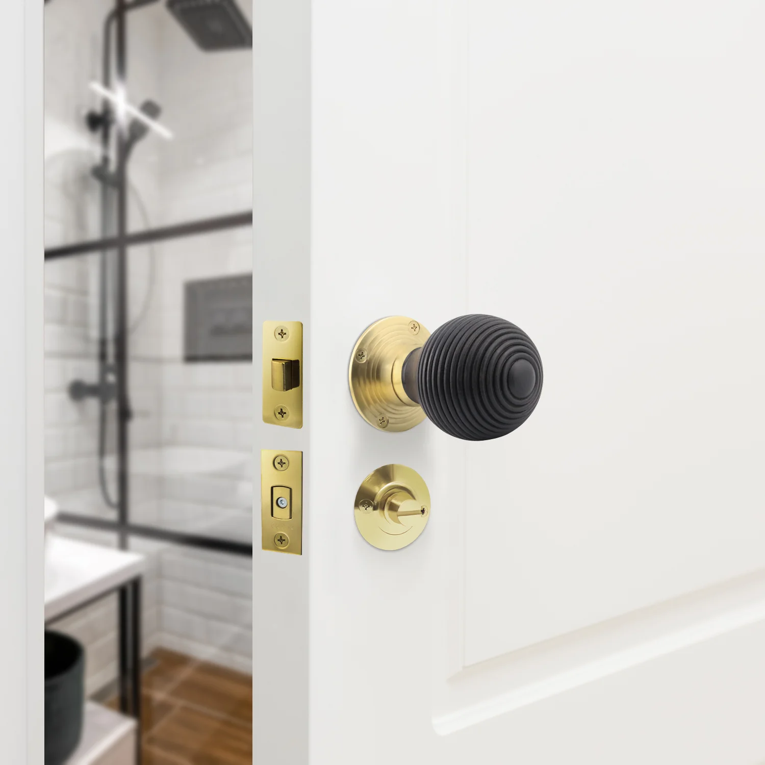 Beehive Reeded Ebony Mortice Door Knob Kit - 76mm Bathroom Deadbolt - Image 5