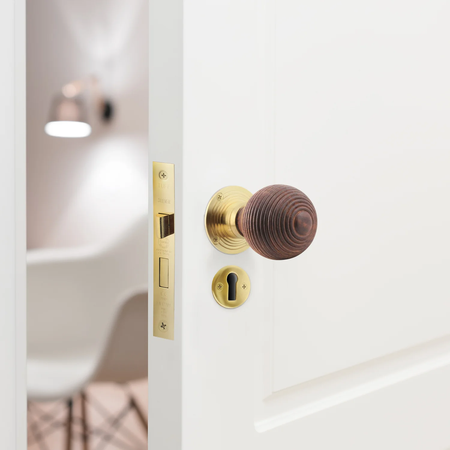 Beehive Rosewood/Brass Mortice/Rim Door Knob Kit - 80mm Sashlock - Image 5
