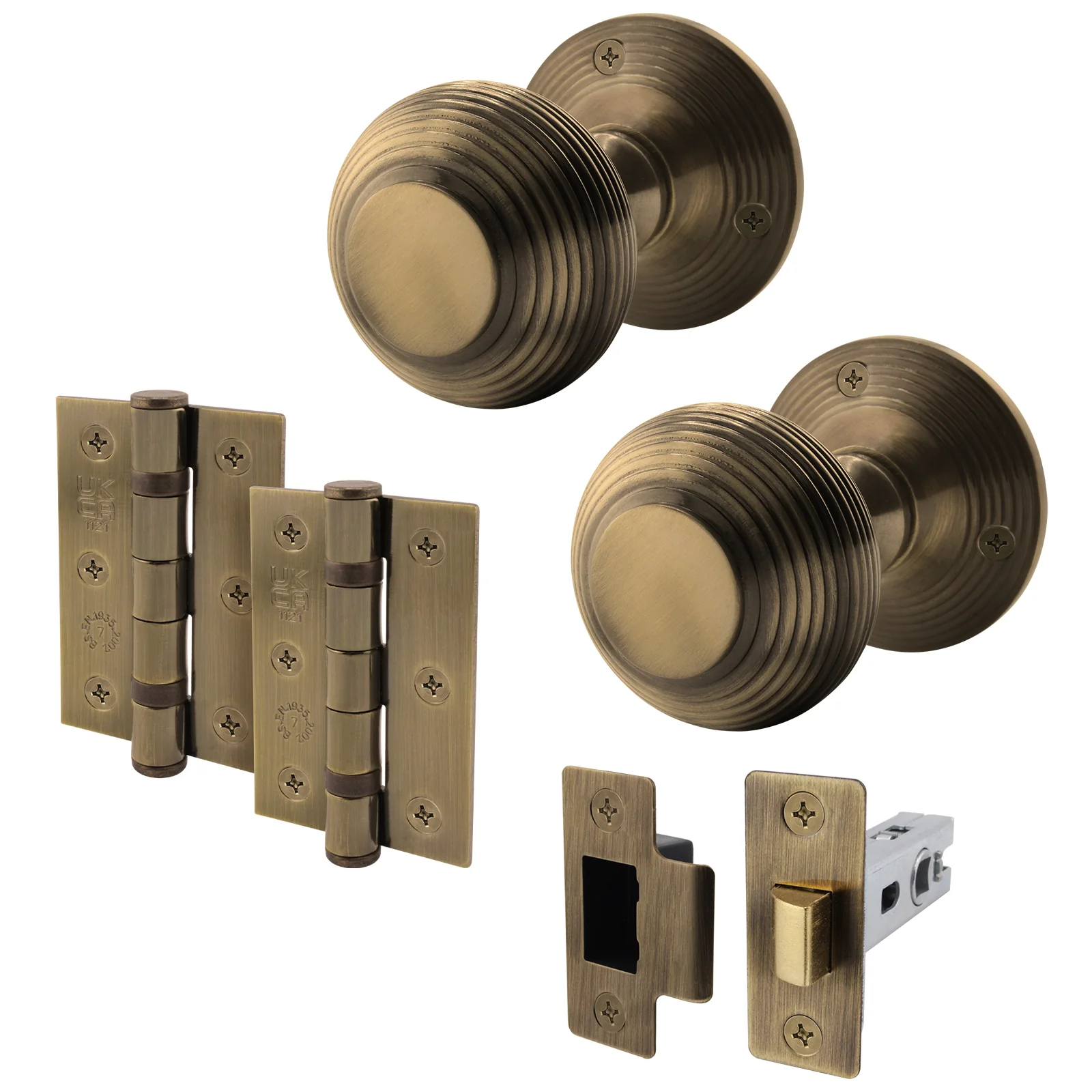 Beehive Antique Brass Mortice Door Knob Kit - 76mm Latch
