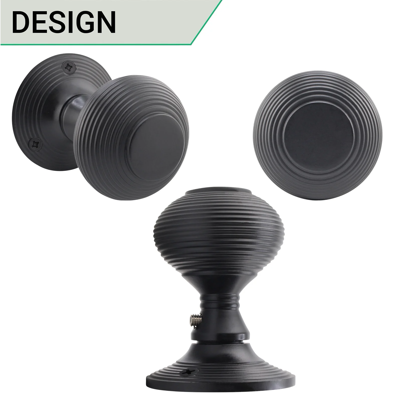 Beehive Black Mortice Door Knob Kit - 76mm Bathroom Deadbolt - Image 2