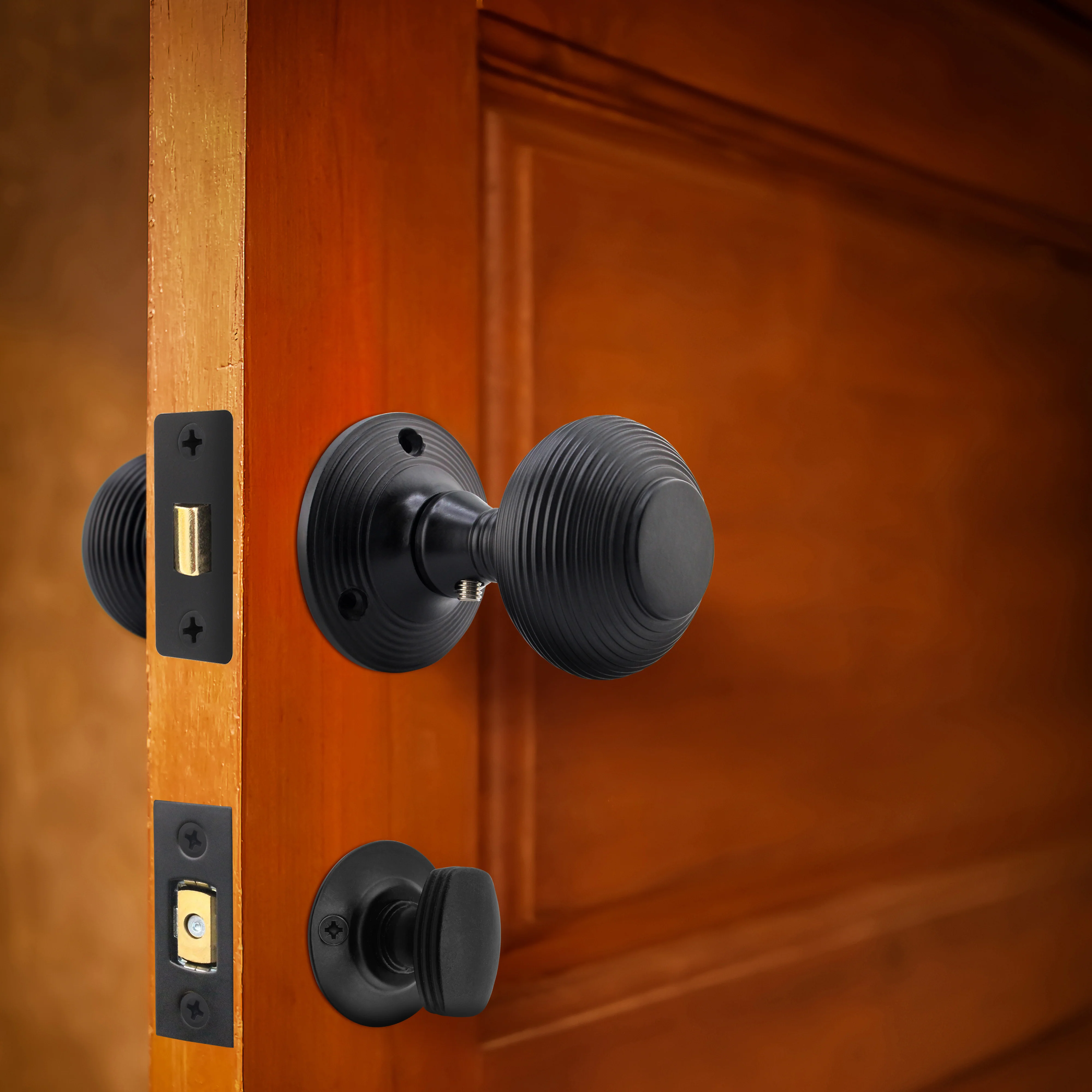 Beehive Black Mortice Door Knob Kit - 76mm Bathroom Deadbolt - Image 6