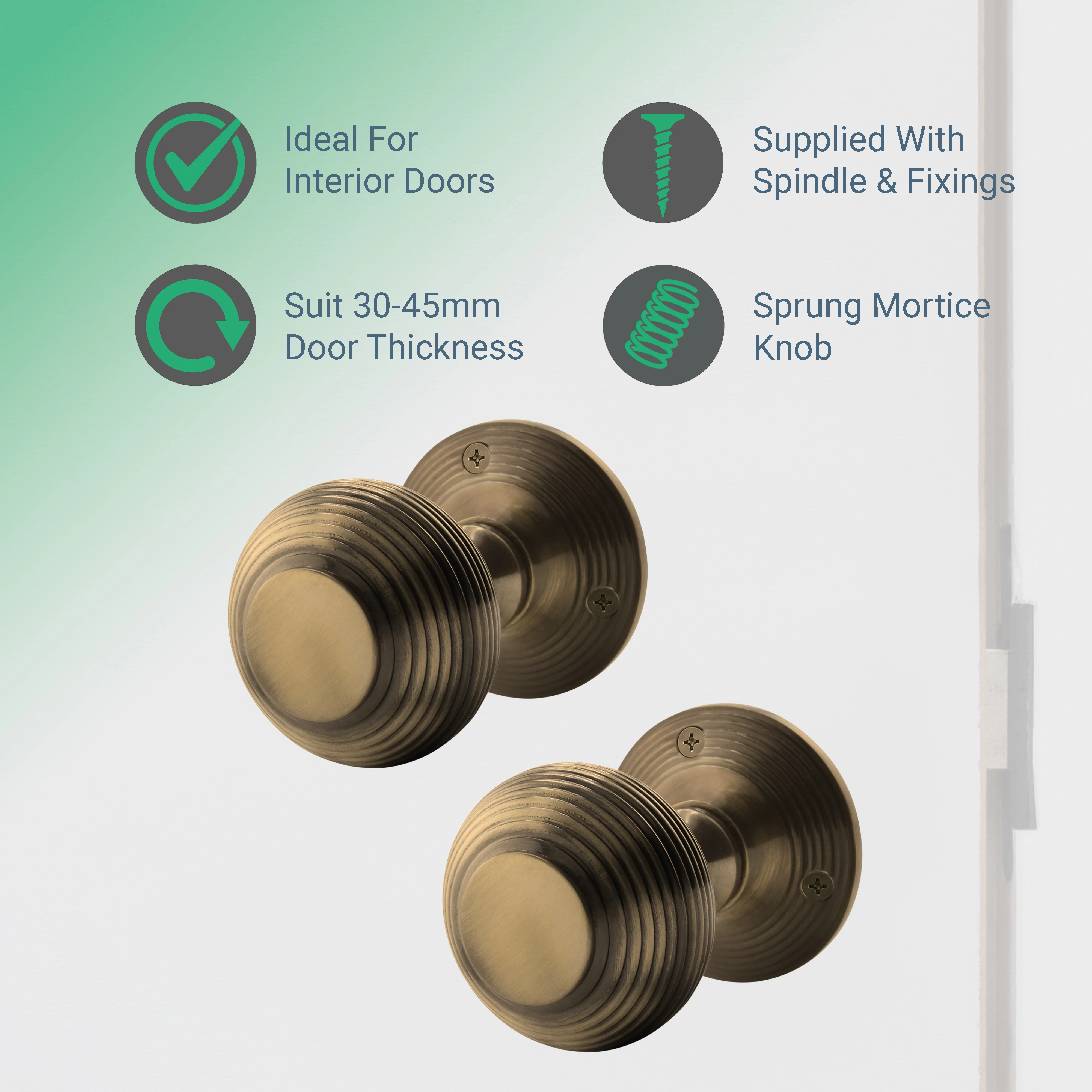 Beehive Antique Brass Mortice Door Knob Kit - 76mnm Bathroom Deadbolt - Image 2