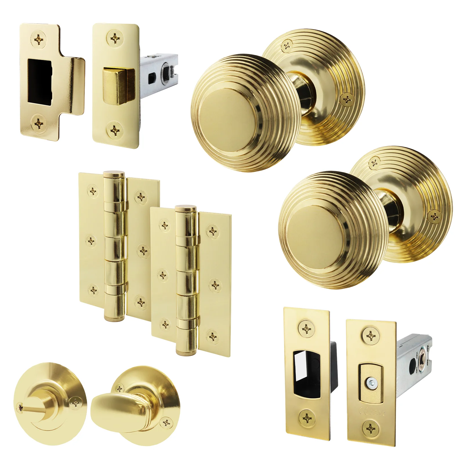 Beehive Polished Brass Mortice Door Knob Kit - 76mm Bathroom Deadbolt