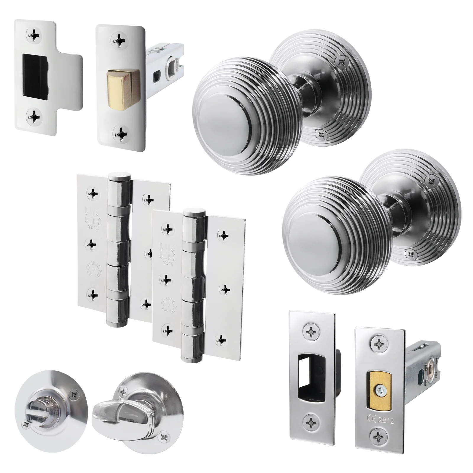 Beehive Polished Chrome Mortice Door Knob Kit - 76mm Bathroom Deadbolt