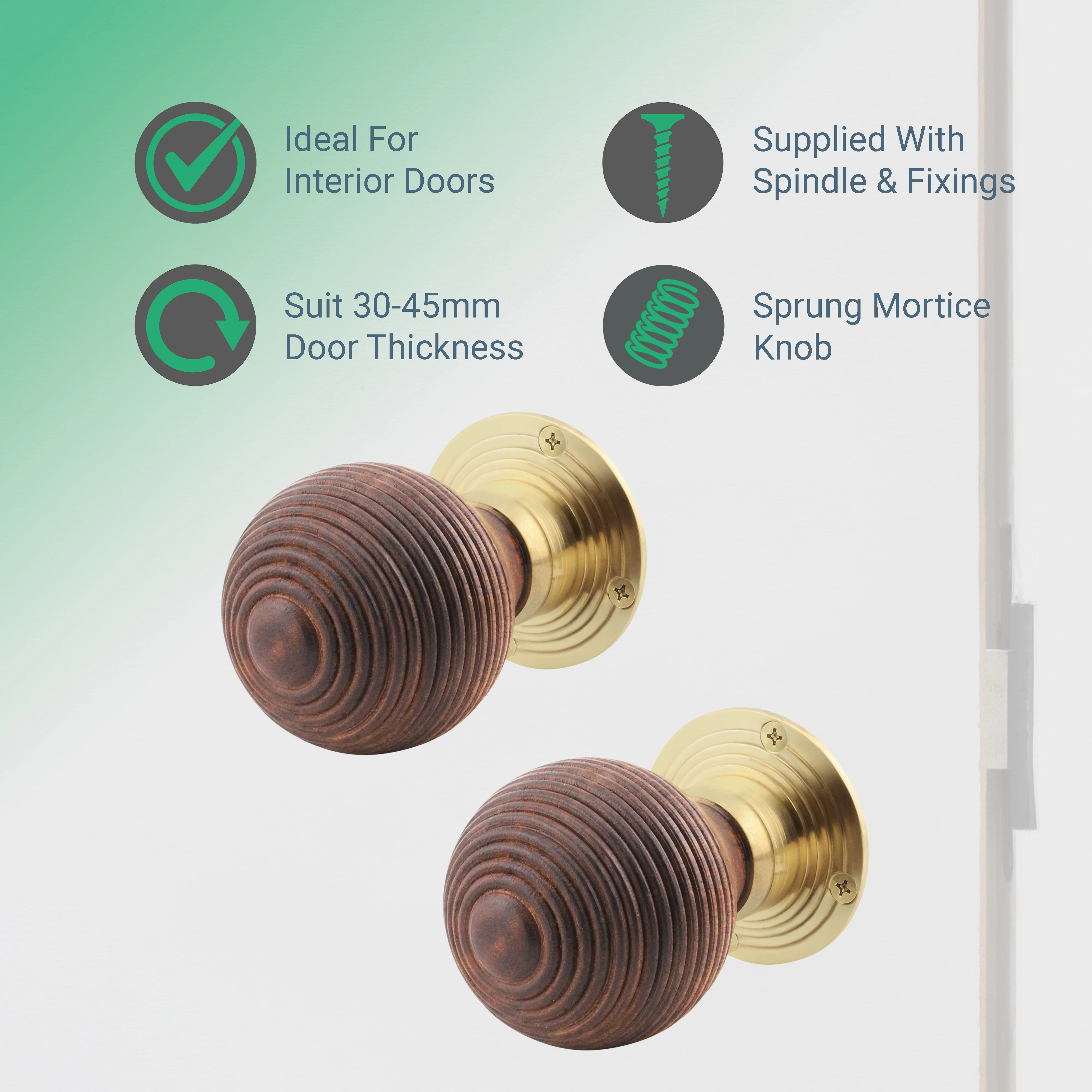 Beehive Rosewood/Brass Mortice/Rim Door Knob Kit - 76mm Bathroom Deadbolt - Image 2