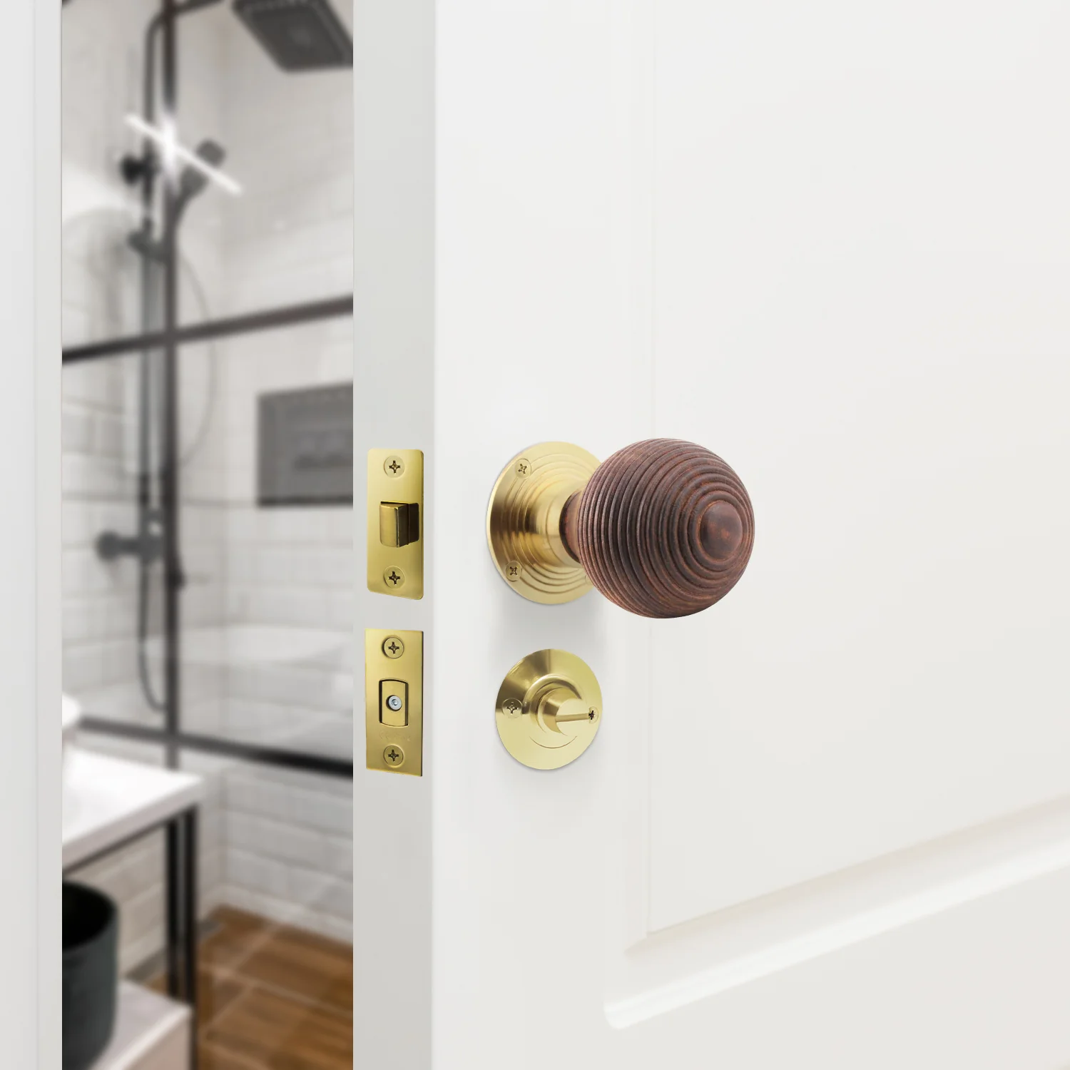 Beehive Rosewood/Brass Mortice/Rim Door Knob Kit - 76mm Bathroom Deadbolt - Image 5