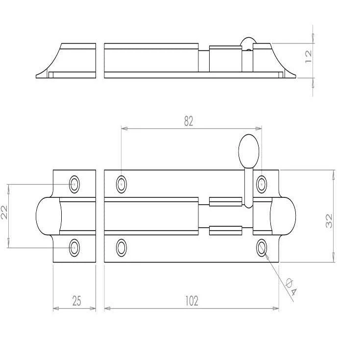 Bell Pattern Barrel Bolt Straight - 102x32mm - Polished Brass - Image 2
